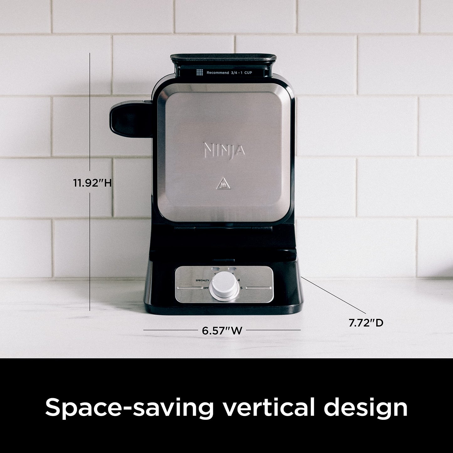 Ninja Belgian Waffle Maker Pro | Vertical Design | 5 Shade Settings with Precision - Pour Cup & Chef - curated Recipe Guide | Black & Silver | BW1001 - SkinNails&Makeup