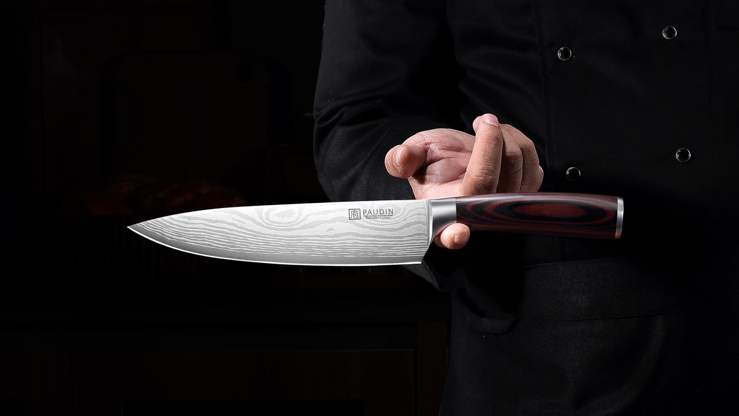 PAUDIN Chef Knife, 8 Inch High Carbon Stainless Steel Sharp Kitchen Knife with Ergonomic Handle, Gift Box for Family & Restaurant - SkinNails&Makeup