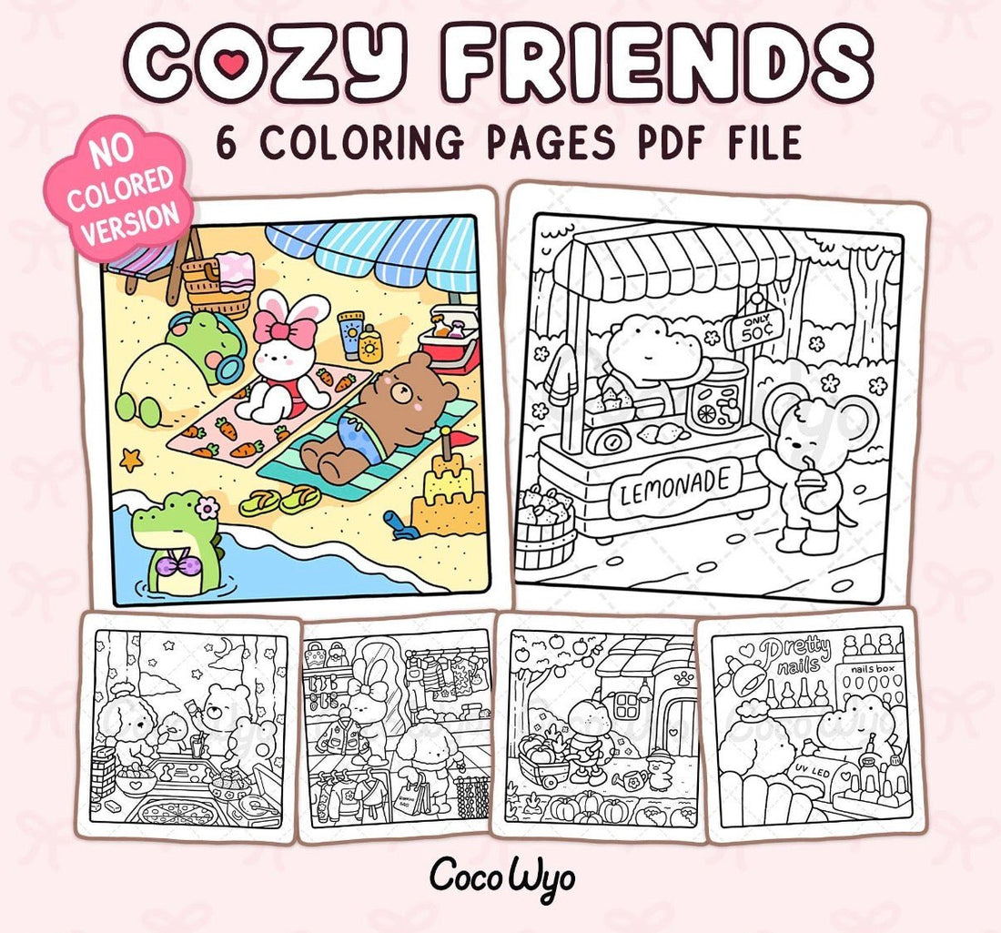 Cozy Friends: Super Cute Animal Characters Coloring Book by Coco Wyo - SkinNails&Makeup