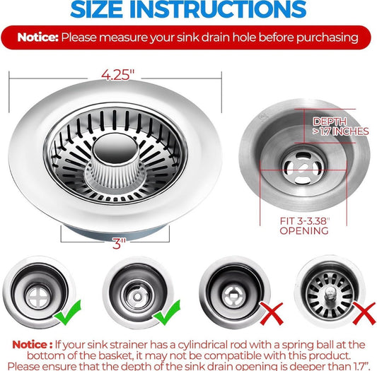 zaa 3-in-1 Kitchen Sink Drain Strainer – Smart Pop-Up Sink Stopper & Anti-Clog Basket - SkinNails&Makeup