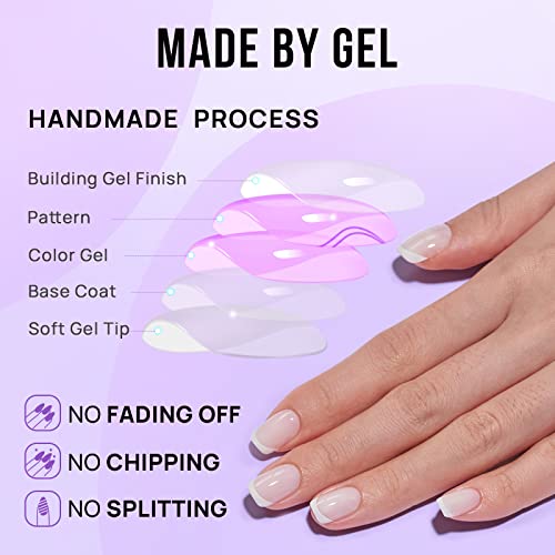 BTArtbox Press On Nails - White French Tip Press on Nails Square, Glue On Nails for Wedding Gift, Supremely Fit & Natural Stick On Nails in 15 Sizes - 30 Fake Nails Kit, Classic French
