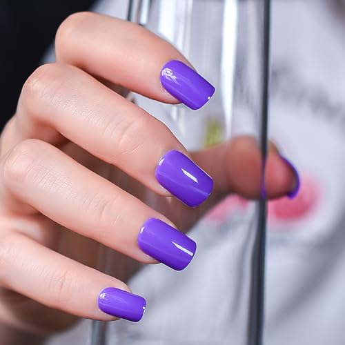 ELEVENAIL Glossy Press on Nails Solid Purple Fake Nails Medium Length Squoval False Nail Art Tips Reusable Acrylic Finger Nails Gifts for Women Girls
