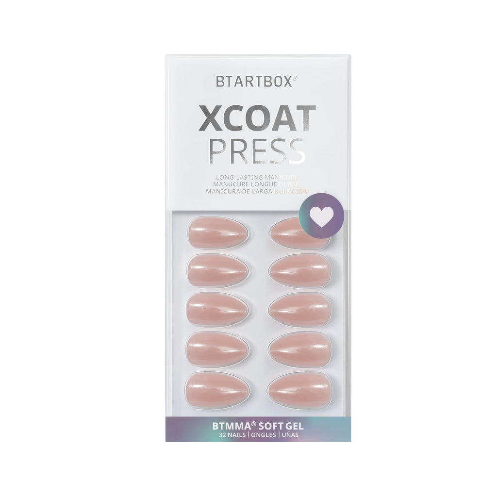 BTArtbox Press On Nails Almond - Short Nude Natural Nails Press Ons, Glue On Nails for Wedding Birthday Gift, Supremely Fit & Glossy Stick On Nails in 15 Sizes - 30 Nail Kit, Nudies