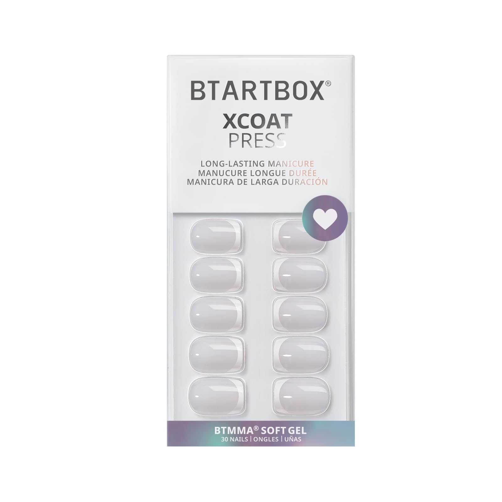 BTArtbox Press On Nails - White French Tip Press on Nails Square, Glue On Nails for Wedding Gift, Supremely Fit & Natural Stick On Nails in 15 Sizes - 30 Fake Nails Kit, Classic French