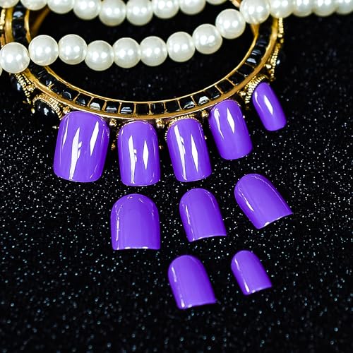 ELEVENAIL Glossy Press on Nails Solid Purple Fake Nails Medium Length Squoval False Nail Art Tips Reusable Acrylic Finger Nails Gifts for Women Girls