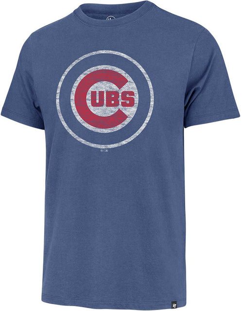 47 MLB Men's Distressed Imprint Match Team Color Primary Logo Word Mark T-Shirt (Chicago Cubs Blue, Small)