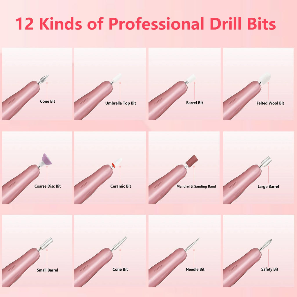 Electric Nail Drill, Professional Portable Drill Nail, 14 in 1 Acrylic Nail Drill Kit, USB Power Supply for Acrylic, Gel, Dip Powder, Manicure, Pedicure, Polishing Shape