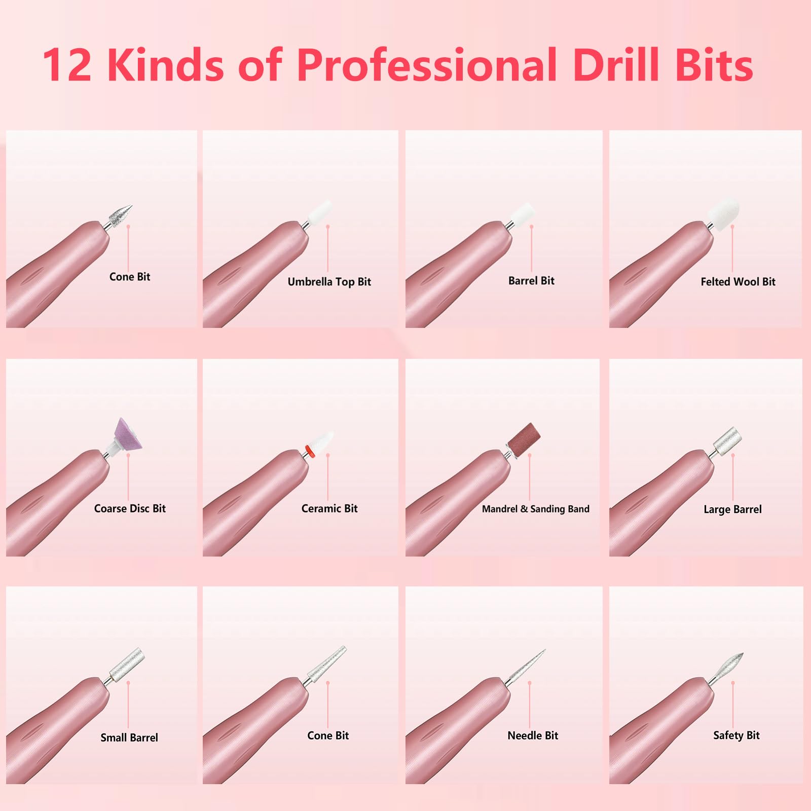 Electric Nail Drill, Professional Portable Drill Nail, 14 in 1 Acrylic Nail Drill Kit, USB Power Supply for Acrylic, Gel, Dip Powder, Manicure, Pedicure, Polishing Shape