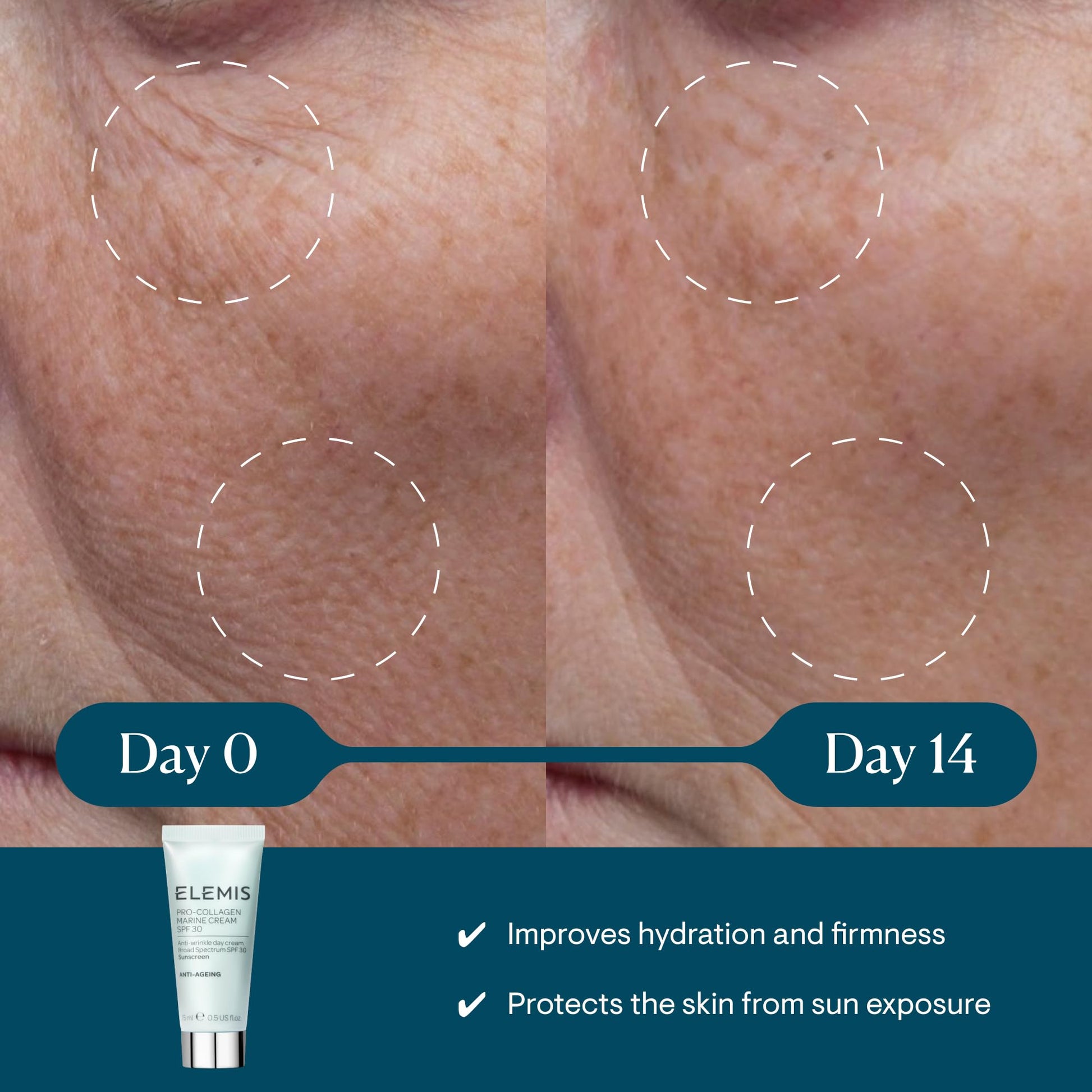 ELEMIS Pro-Collagen Marine Cream SPF 30, Travel-Size Anti-Wrinkle Moisturizer with Broad Spectrum Protection, 15 ml