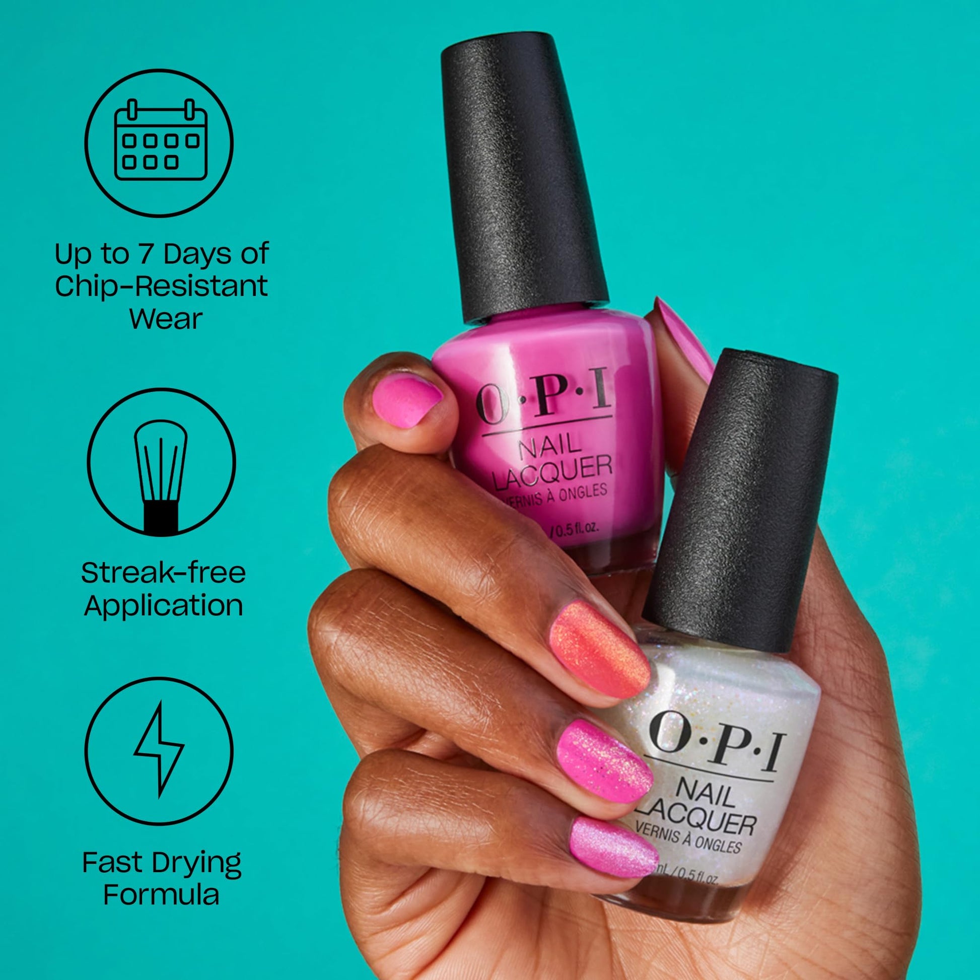OPI Nail Lacquer Rich Girls & Po-Boys | Opaque Bright Blue Crème Chip Resistant Nail Polish | Vegan, Fast Drying, Streak Free