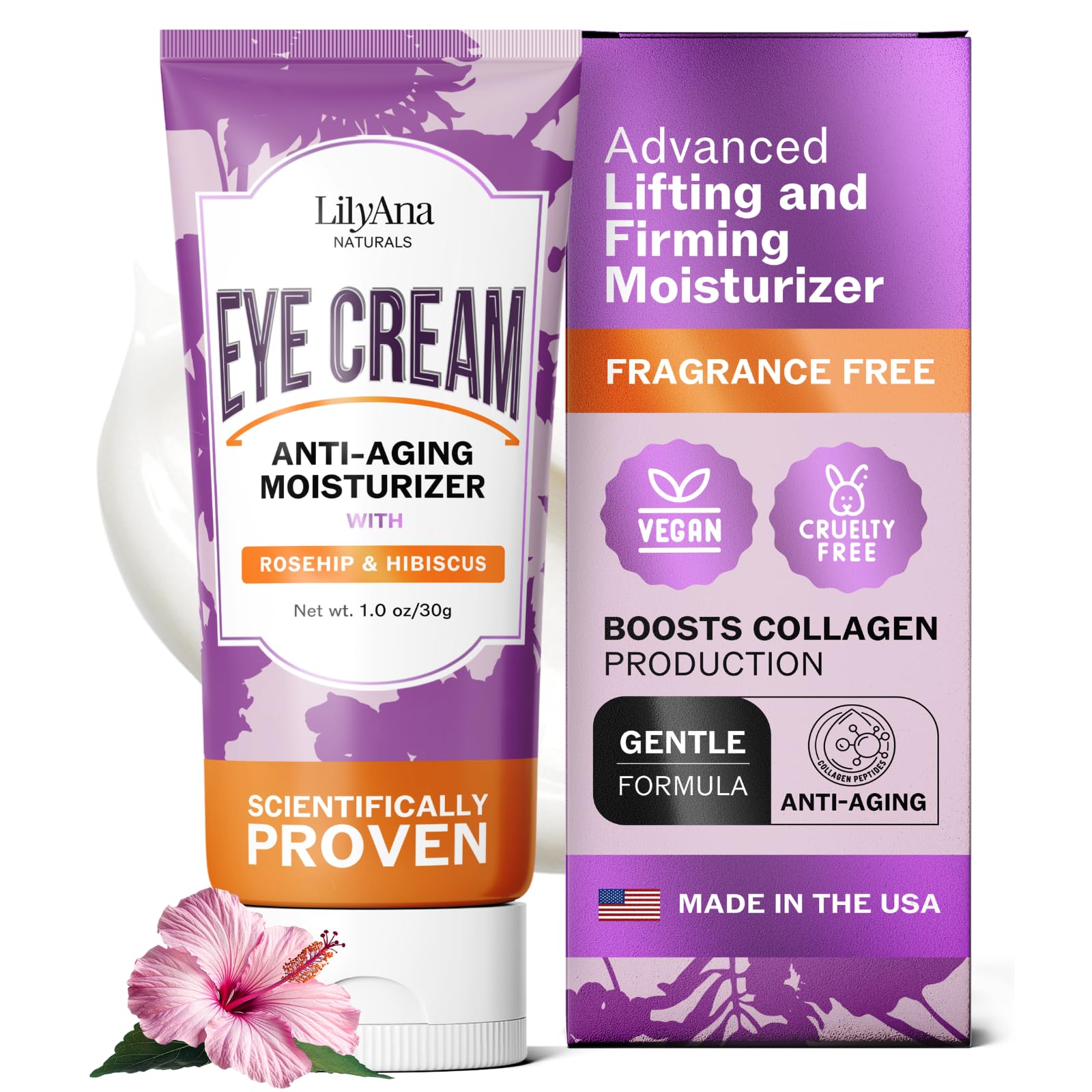 LilyAna Naturals Eye Cream for Dark Circles and Puffiness, Under Eye Cream for Wrinkles and Bags, Anti Aging - helps Improve Dryness; for Sensitive Skin - 1.7 oz - Made in USA