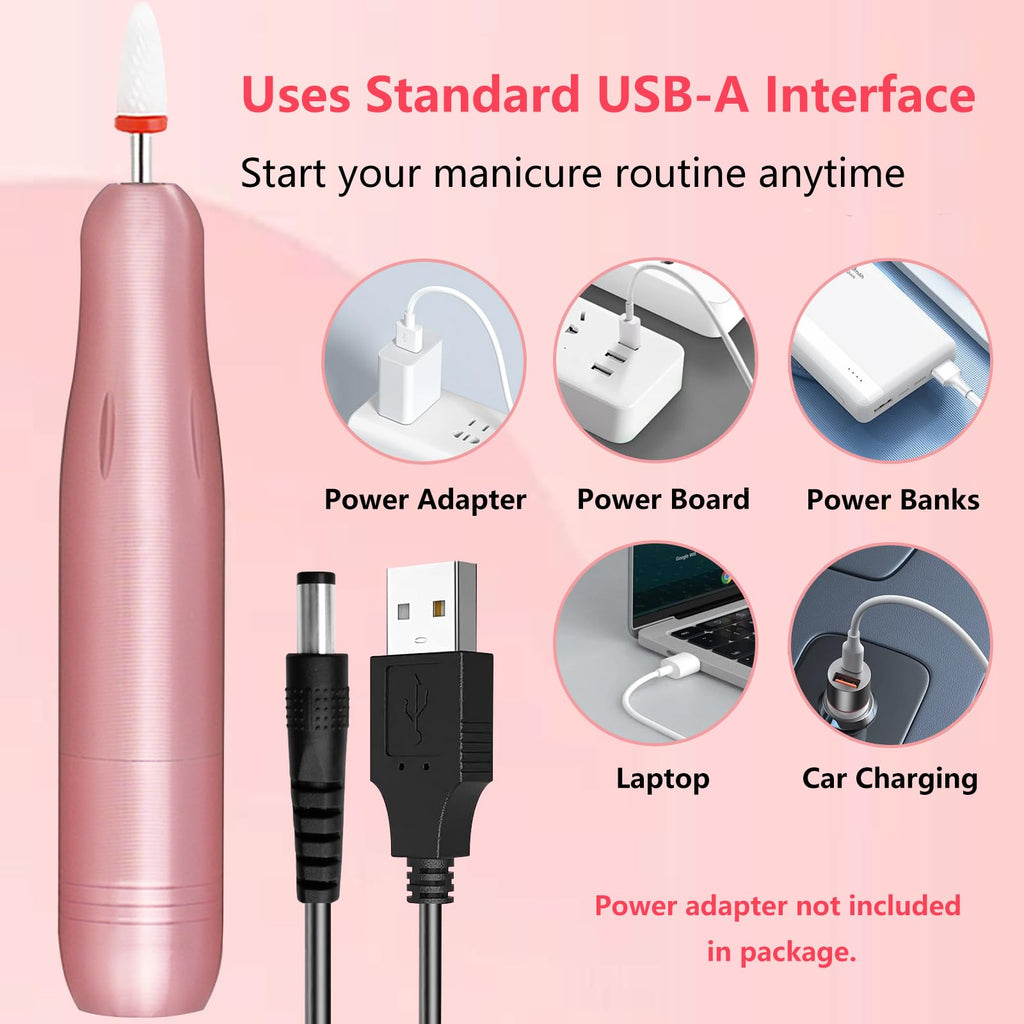 Electric Nail Drill, Professional Portable Drill Nail, 14 in 1 Acrylic Nail Drill Kit, USB Power Supply for Acrylic, Gel, Dip Powder, Manicure, Pedicure, Polishing Shape