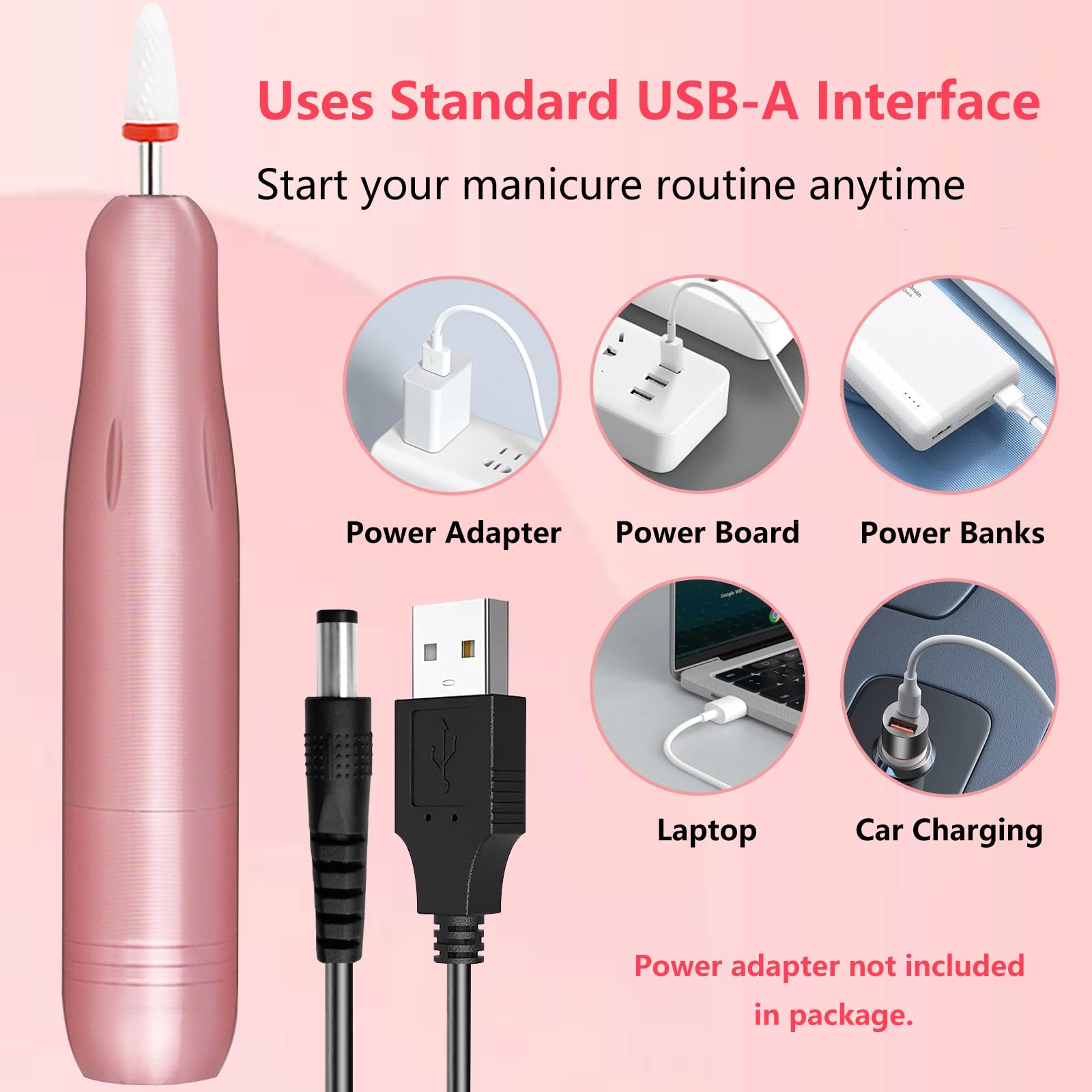 Electric Nail Drill, Professional Portable Drill Nail, 14 in 1 Acrylic Nail Drill Kit, USB Power Supply for Acrylic, Gel, Dip Powder, Manicure, Pedicure, Polishing Shape