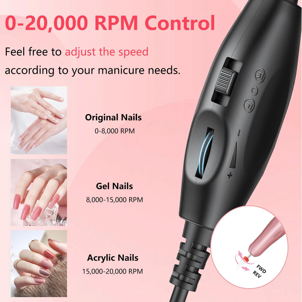Electric Nail Drill, Professional Portable Drill Nail, 14 in 1 Acrylic Nail Drill Kit, USB Power Supply for Acrylic, Gel, Dip Powder, Manicure, Pedicure, Polishing Shape