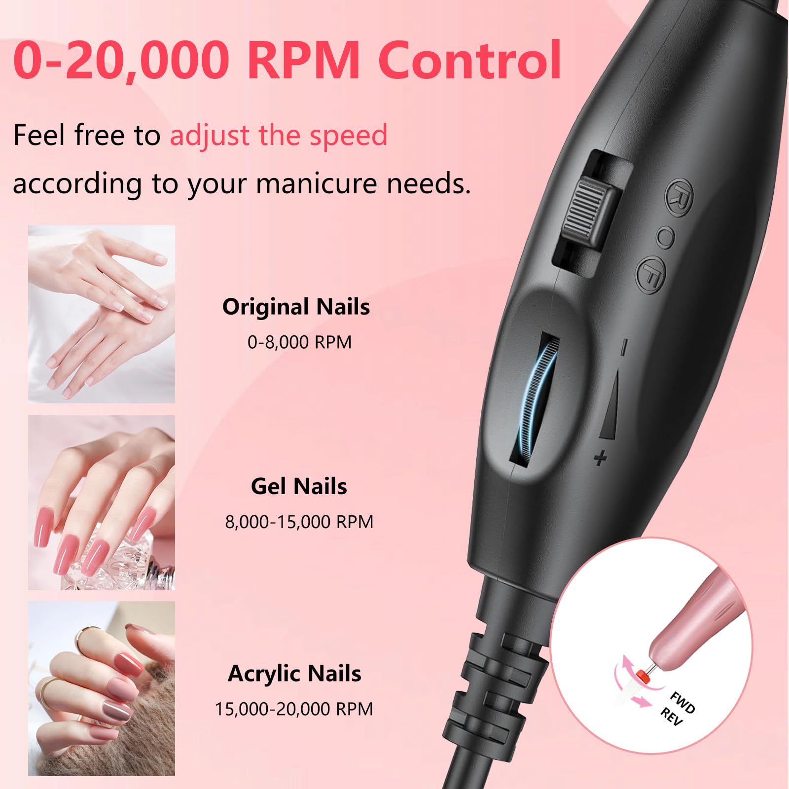 Electric Nail Drill, Professional Portable Drill Nail, 14 in 1 Acrylic Nail Drill Kit, USB Power Supply for Acrylic, Gel, Dip Powder, Manicure, Pedicure, Polishing Shape