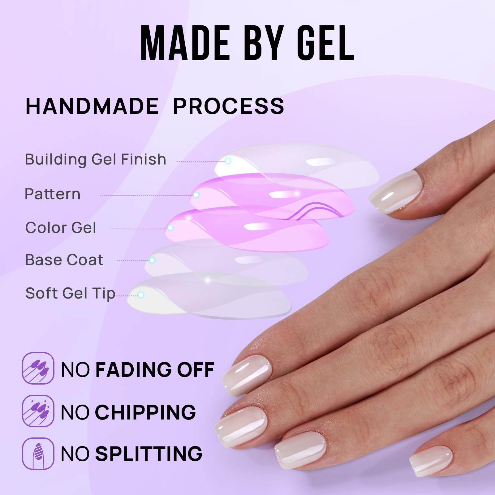 BTArtbox Press On Nails Short - White Soft Gel Press On Nail, Square Chrome Nail Tips Glue On Nails, Reusable Stick On Nails in 15 Sizes - 30 Soft Gel Fake Nails Kit, Vanilla Glazed