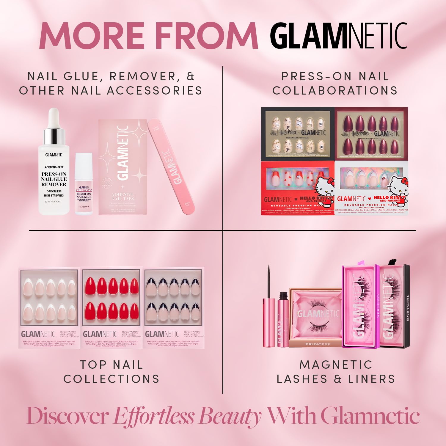 Glamnetic Press On Nails - Think Pink | Solid Opaque Light Pastel Pink Short Oval Nails, Reusable | 15 Sizes - 30 Nail Kit