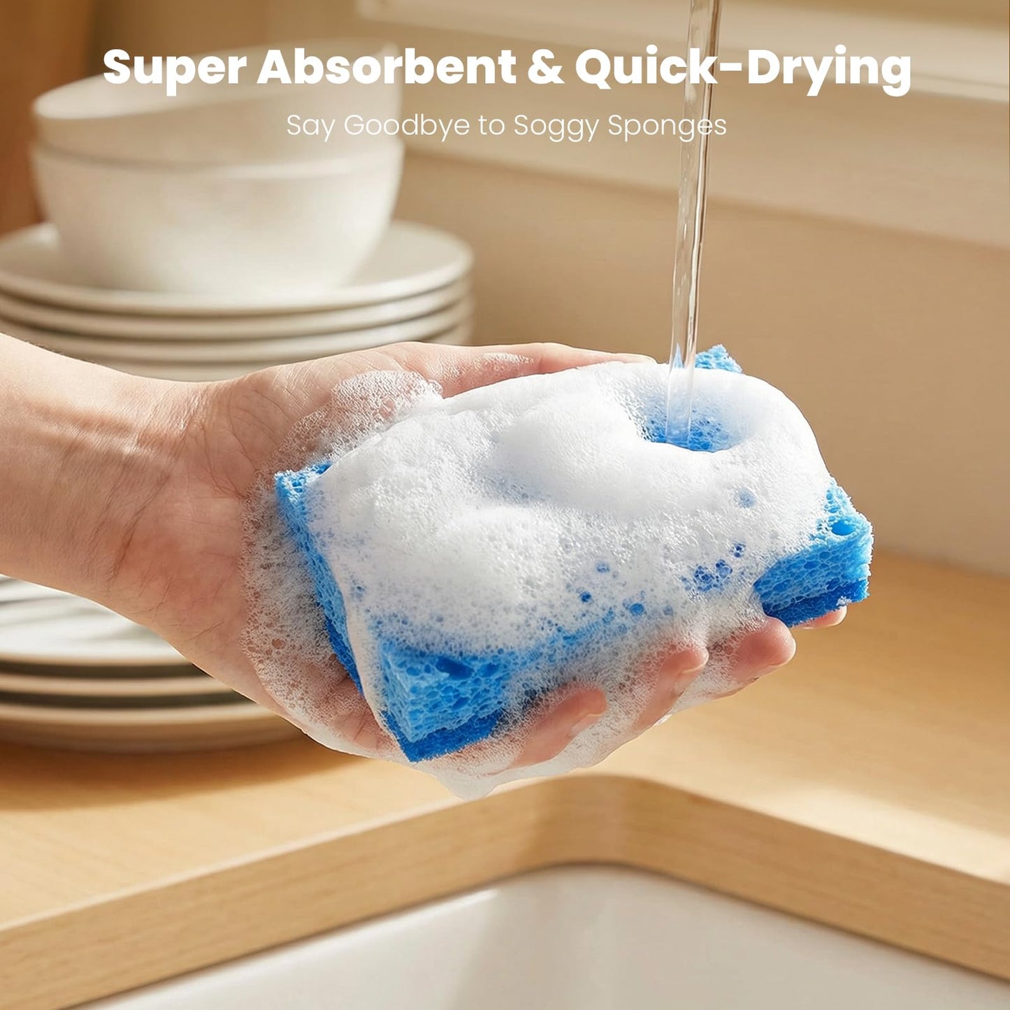 Metflavor Kitchen Sponges, 12 Count, Dual-Sided Non-Scratch Scrub Sponge