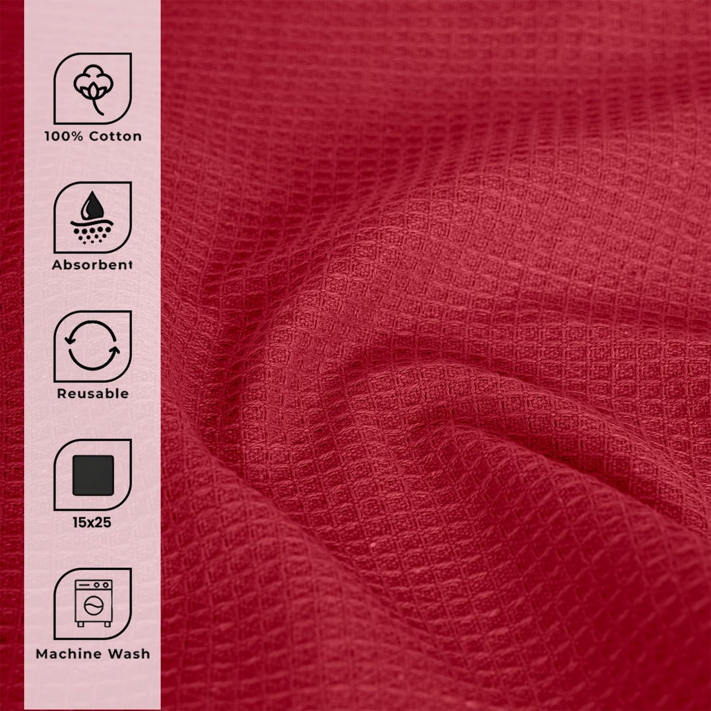 Blue Needles Waffle Weave Kitchen Towels, 15x25 Inches 100% Cotton Set of 4 Dish Towels for Kitchen, Ultra Soft & Absorbent with Hanging Loop, Spring Summer Dish Rags for Quick Drying - Burgundy