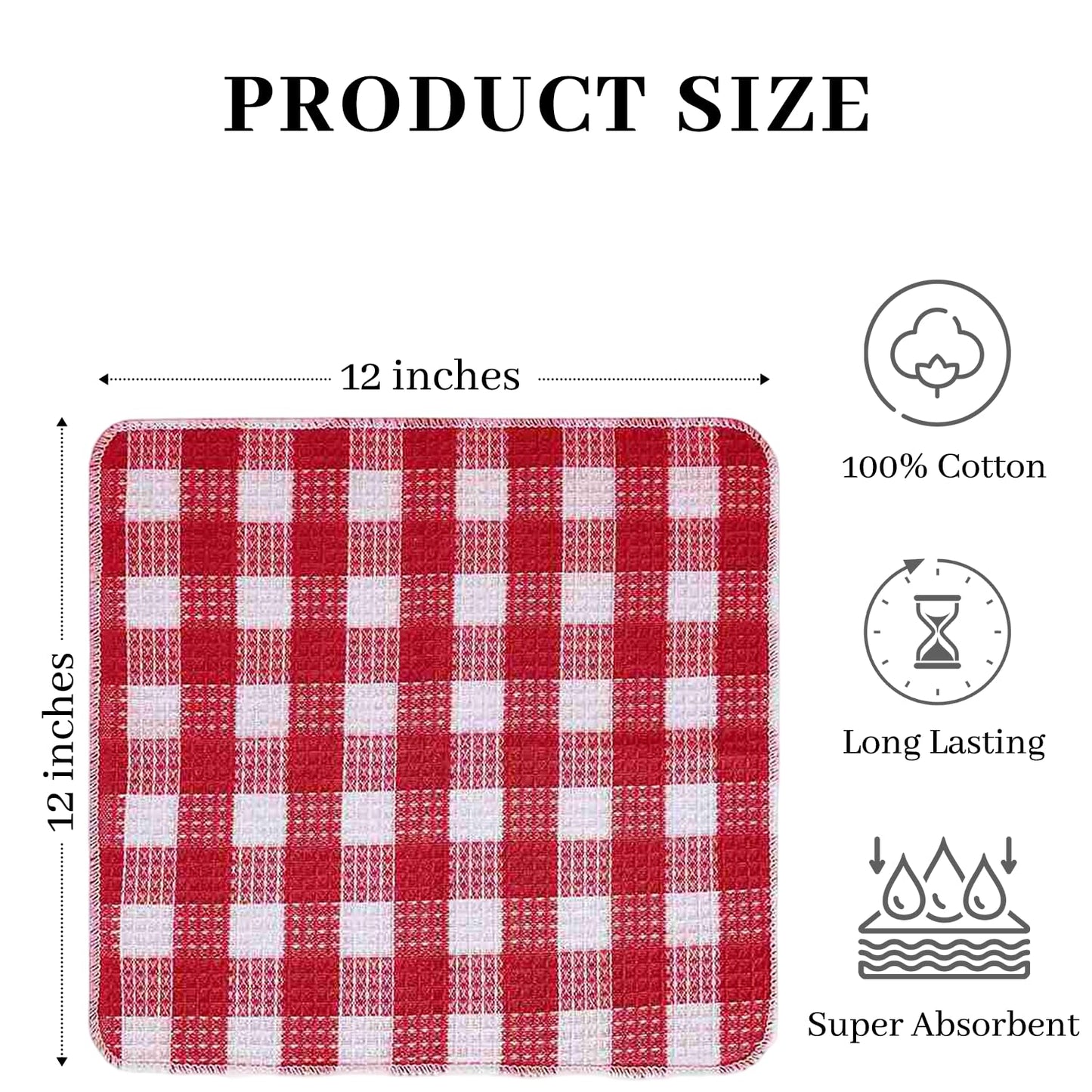 Blue Needles Set of 8 Waffle Weave Check Plaid Dish Cloths, 12x12 Inches 100% Cotton Dish Towels for Kitchen, Ultra Soft & Absorbent Kitchen Towels for Quick Drying Spring Summer - Burgundy & White