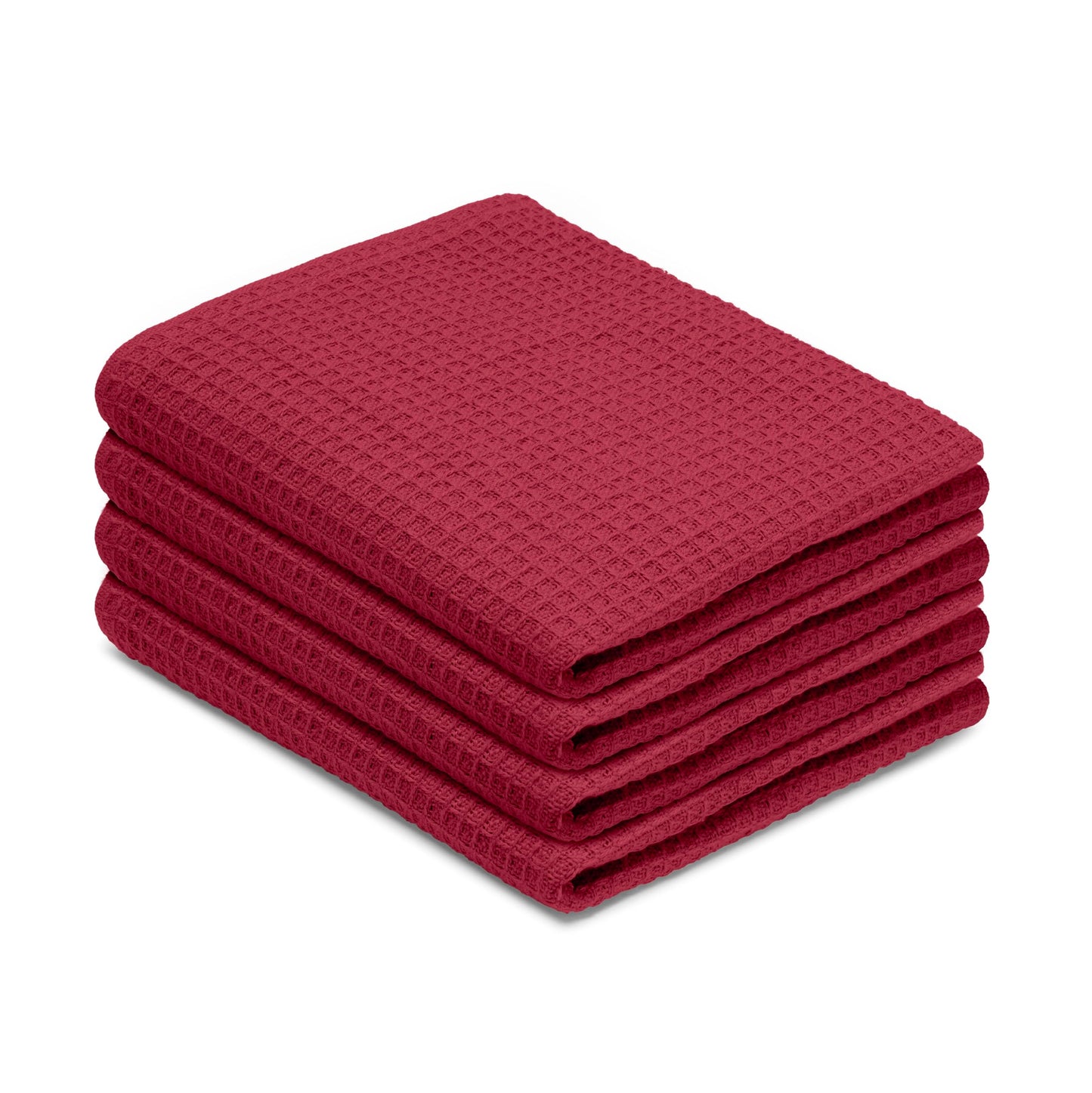 Blue Needles Waffle Weave Kitchen Towels, 15x25 Inches 100% Cotton Set of 4 Dish Towels for Kitchen, Ultra Soft & Absorbent with Hanging Loop, Spring Summer Dish Rags for Quick Drying - Burgundy