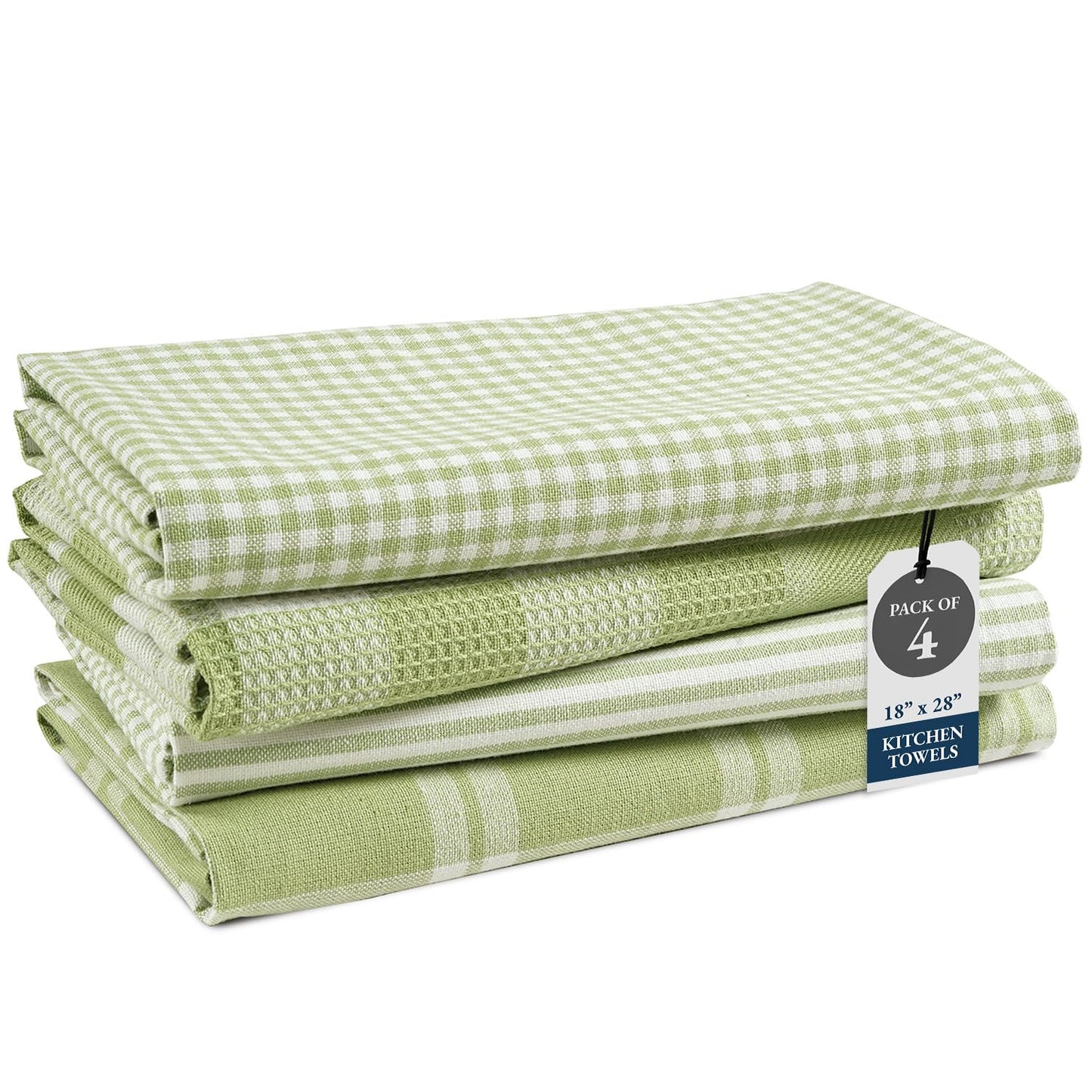 LANE LINEN Cotton Kitchen Towels Set, 4-Pack – Absorbent, Quick-Drying Dish Towels, 18" x 28" - Sage Green