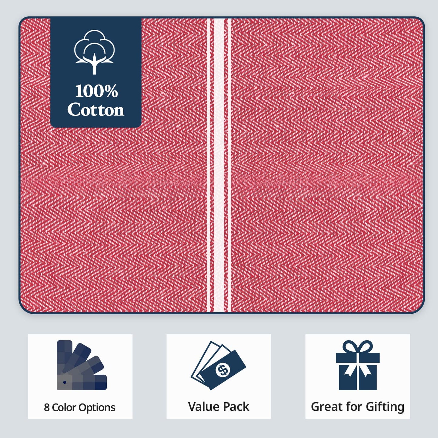 LANE LINEN Kitchen Towels Set - 100% Pure Cotton Dish Towels for Kitchen, Super Absorbent Kitchen Hand Towel, Tea Towels, Soft & Durable Dish Cloths, Pack of 6 – 14”x25”, Red