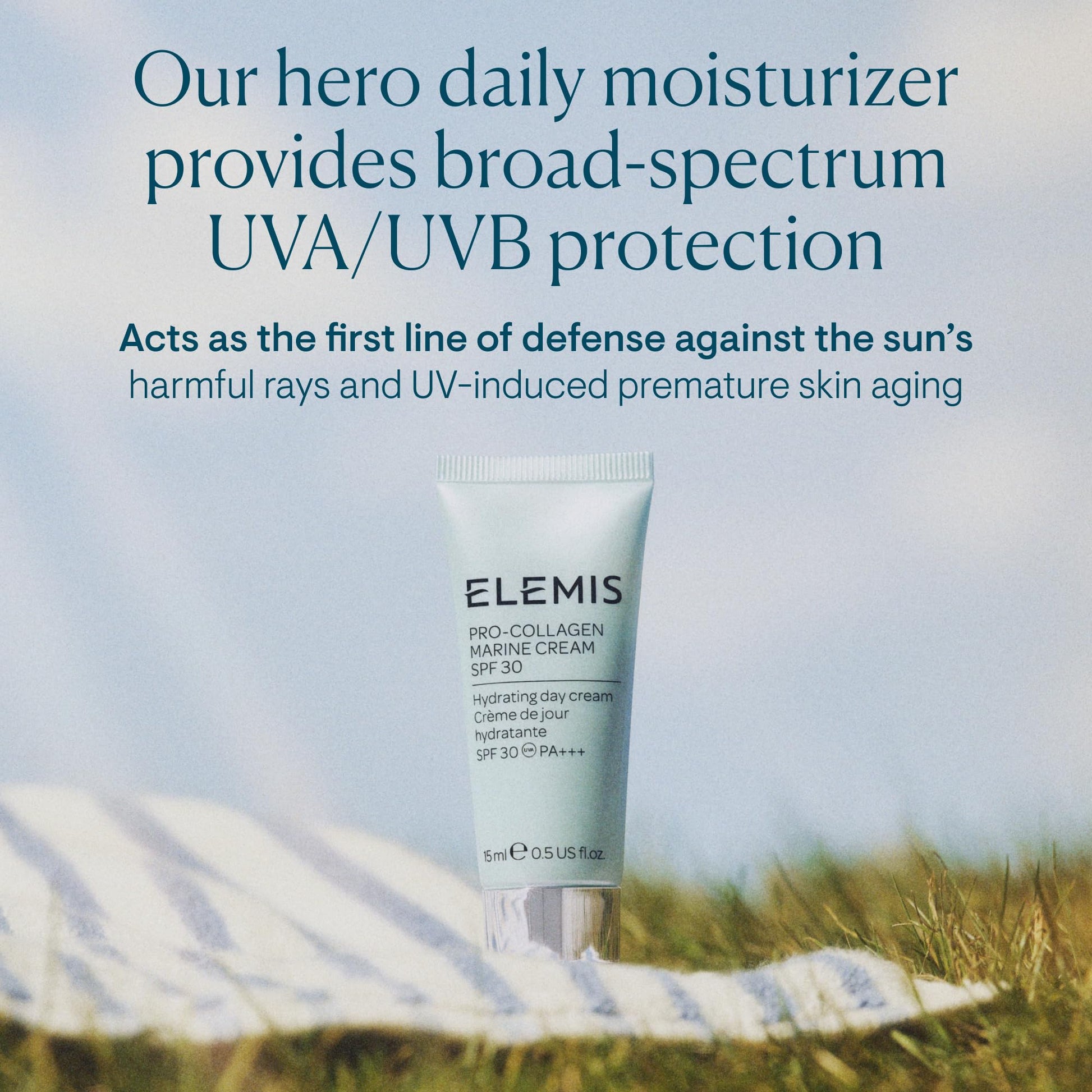 ELEMIS Pro-Collagen Marine Cream SPF 30, Travel-Size Anti-Wrinkle Moisturizer with Broad Spectrum Protection, 15 ml