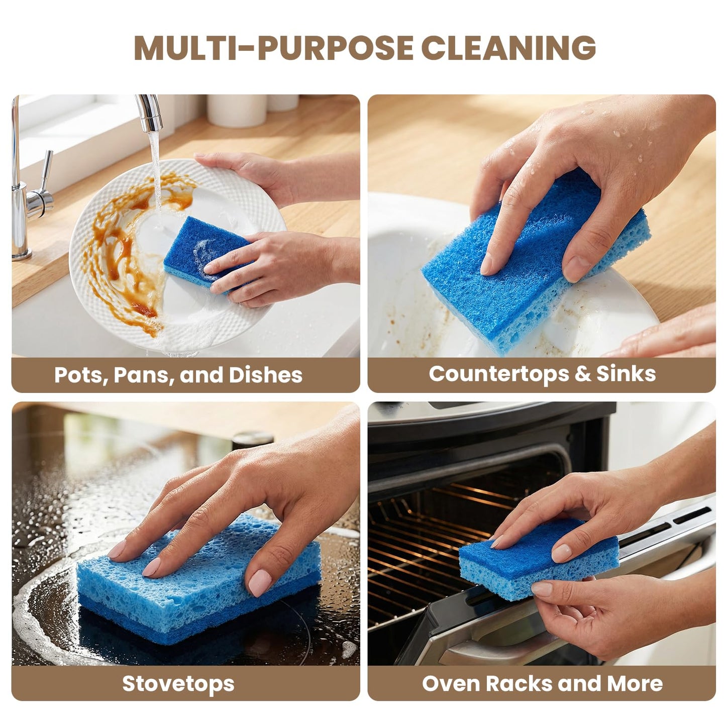 Metflavor Kitchen Sponges, 12 Count, Dual-Sided Non-Scratch Scrub Sponge