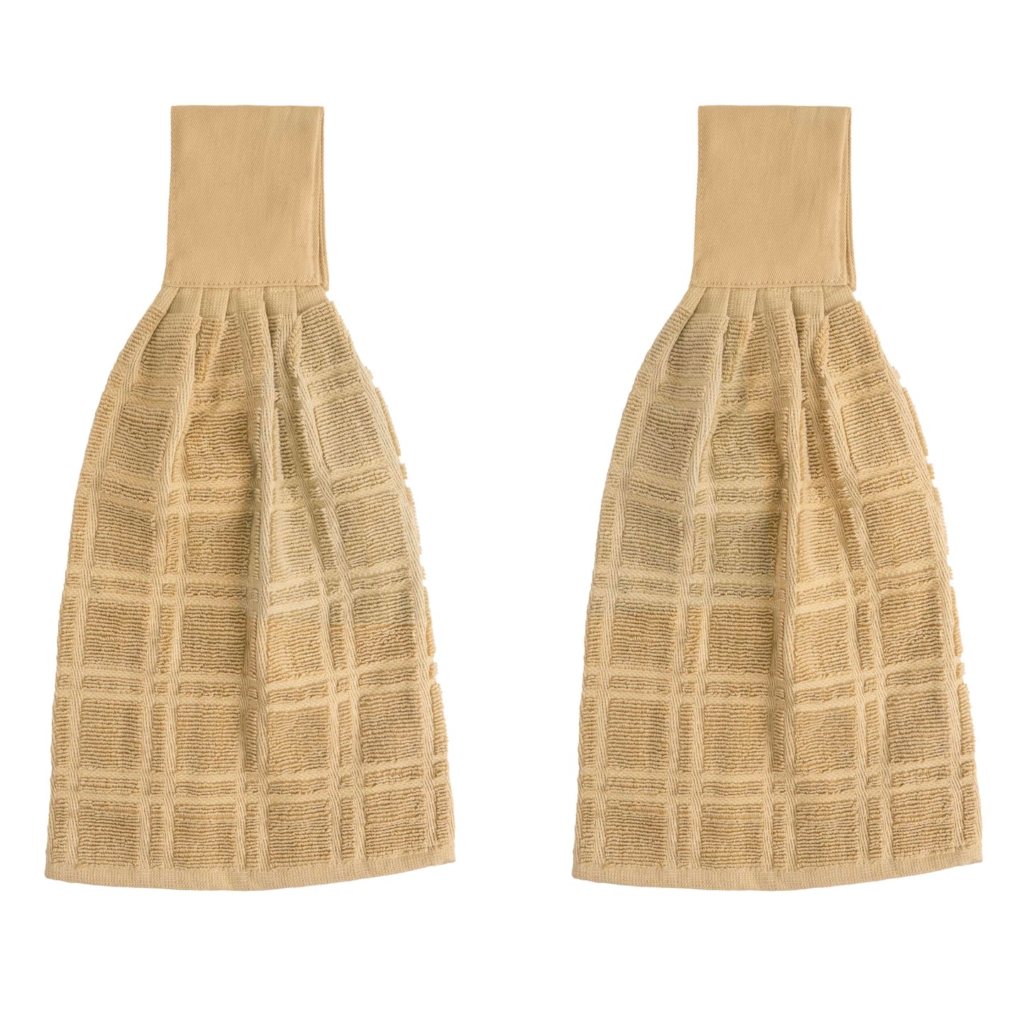 Blue Needles Hanging Kitchen Towels - Beige 100% Cotton Solid Kitchen Tie Towel, Set of 2 Hand Dish Cloth with Hanging Loops 9 x 17 Inches, Absorbent, Super Soft, and Fast Drying Home Essential