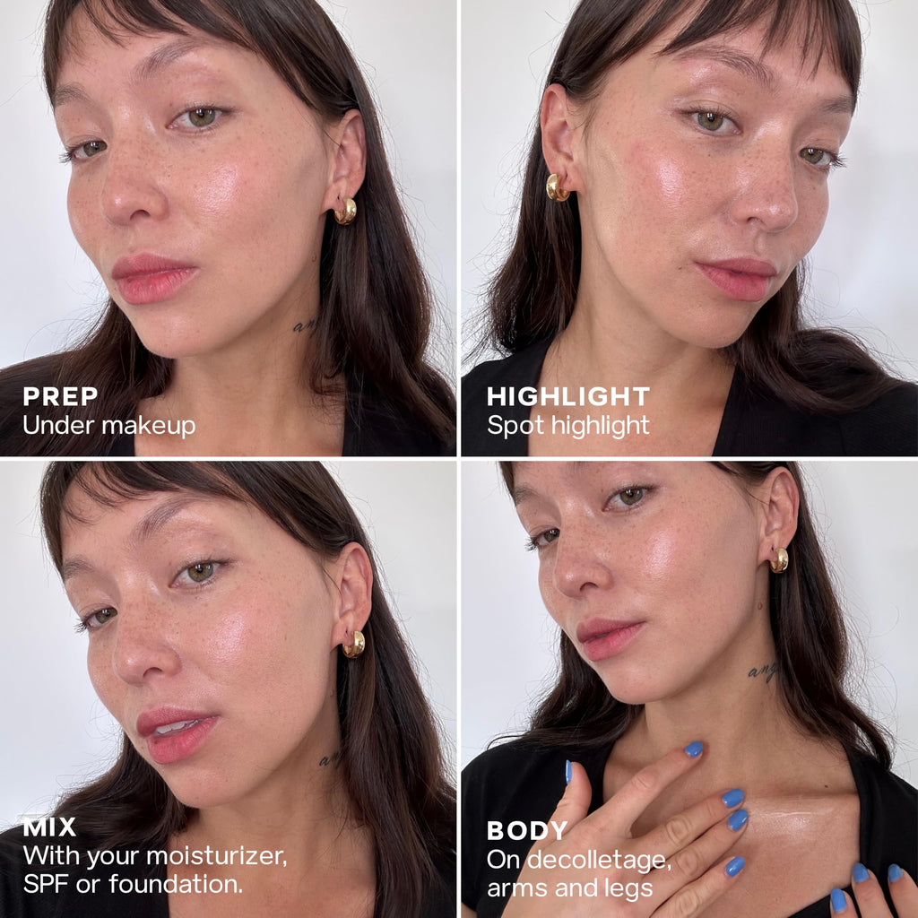 Saie Mini Glowy Super Gel Lightweight Illuminator - Luminizer + Makeup Primer for Glowing Skin - Enriched with Vitamin C + Hydrating Squalane Oil - Starglow (0.5 oz)