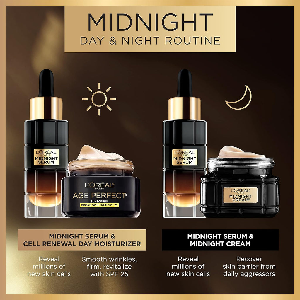 L'Oreal Paris Age Perfect Anti-Aging Midnight Face Serum, Reduce Wrinkles 1oz + Eye Cream Sample