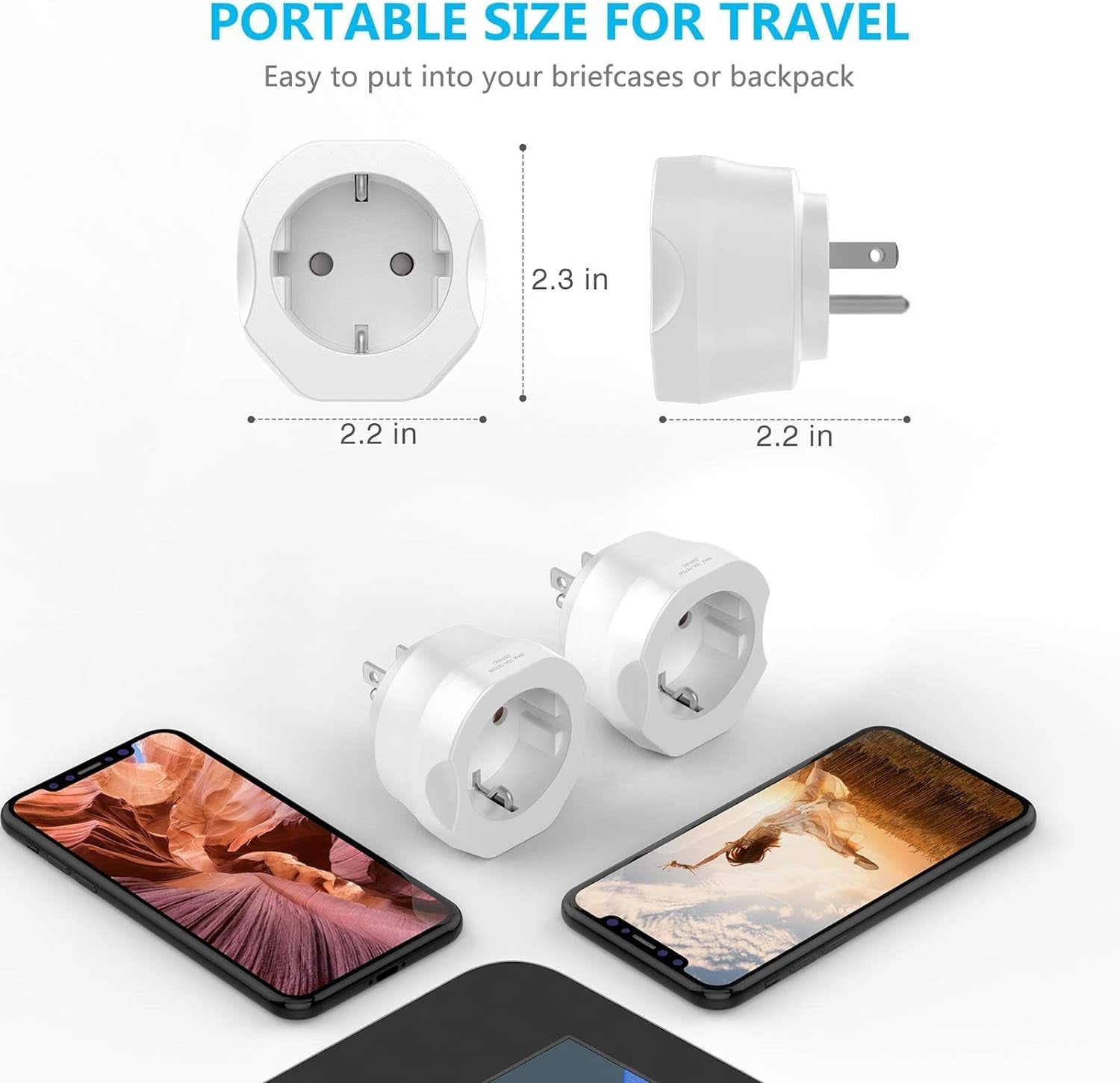 1 Pack European to US Plug Adapter, EU to US Adapter, Europe to USA Travel Converter for Most of EU Spain France Type C E F Plugs to America - SkinNails&Makeup