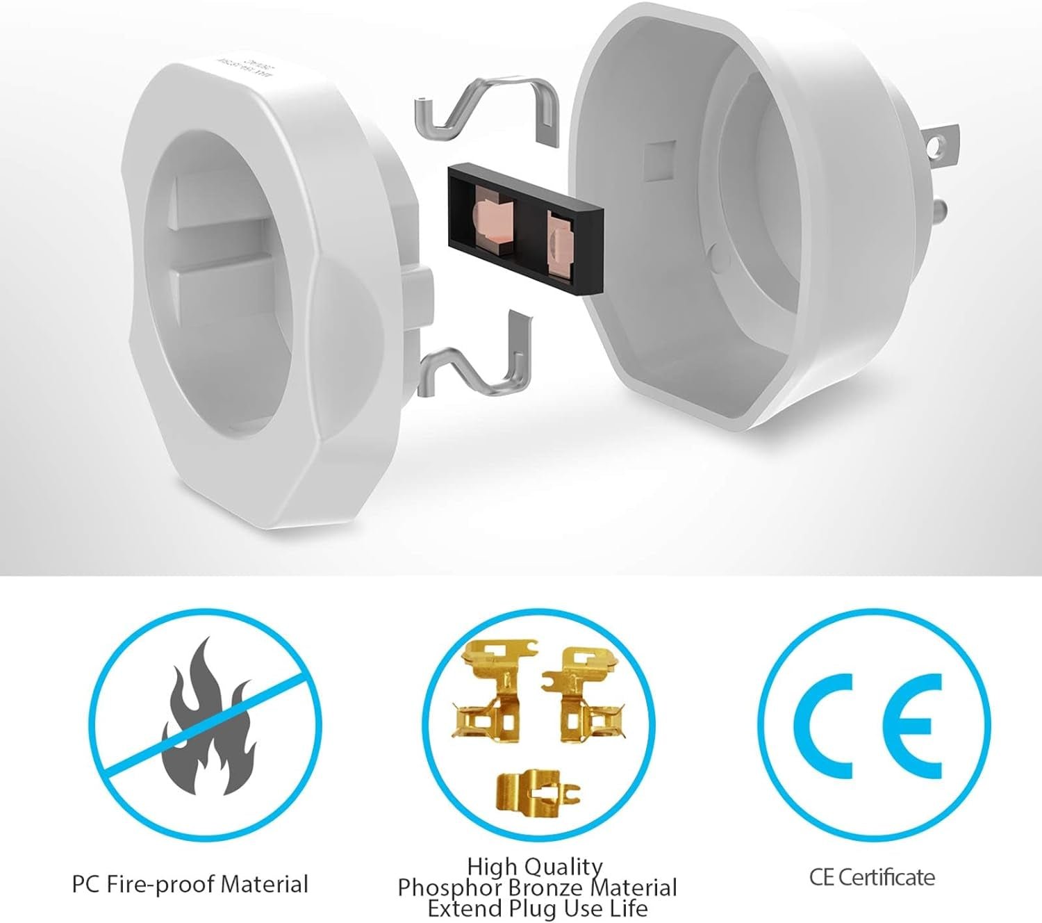 1 Pack European to US Plug Adapter, EU to US Adapter, Europe to USA Travel Converter for Most of EU Spain France Type C E F Plugs to America - SkinNails&Makeup