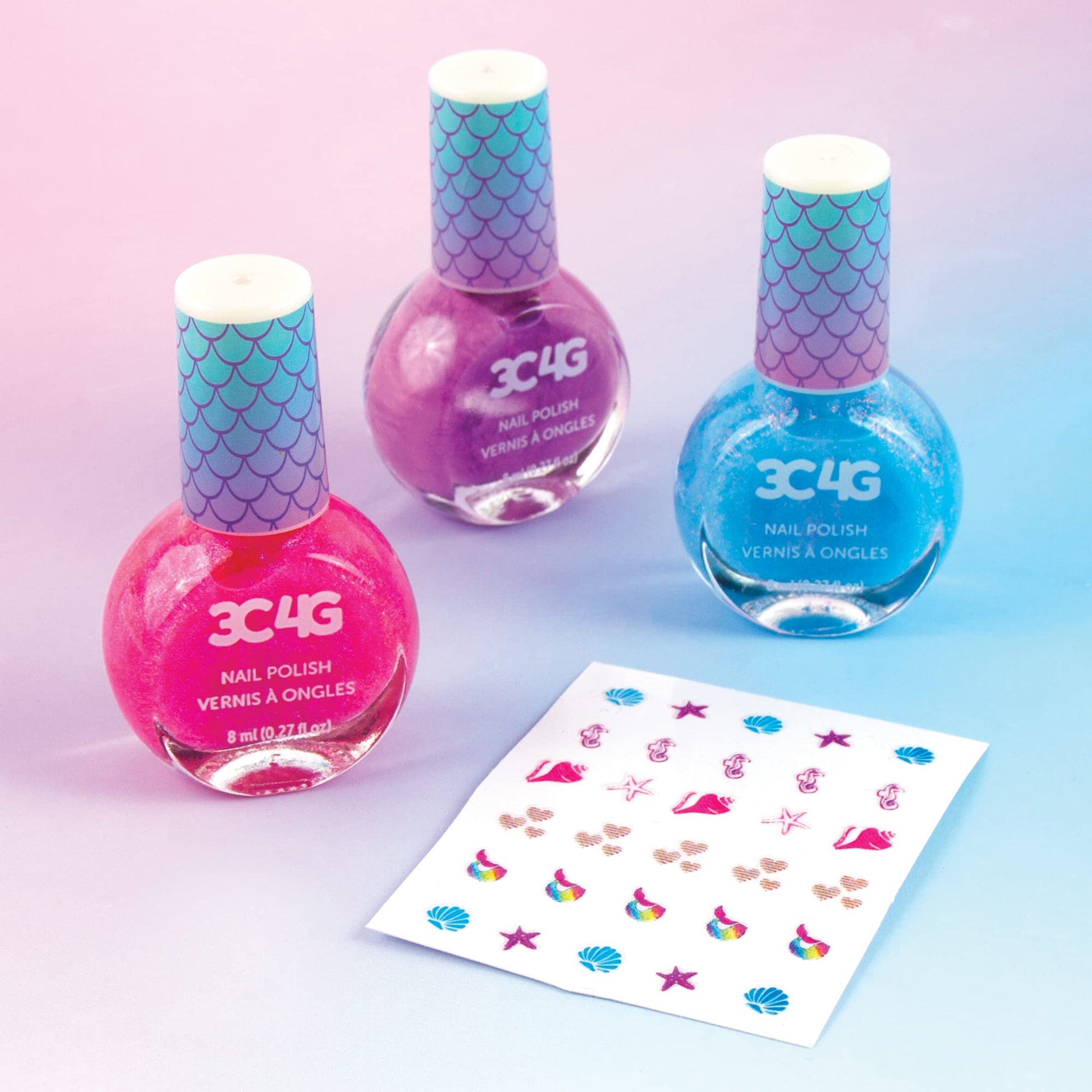 3C4G Mermaid Shimmer Nail Polish Trio, Mermaid Hologram Nail Polish Set Includes Pink, Blue & Purple Polish, for Ages 8 and up by Make It Real - SkinNails&Makeup