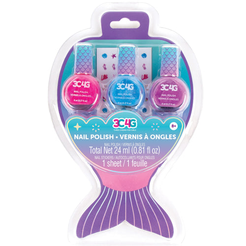 3C4G Mermaid Shimmer Nail Polish Trio, Mermaid Hologram Nail Polish Set Includes Pink, Blue & Purple Polish, for Ages 8 and up by Make It Real - SkinNails&Makeup