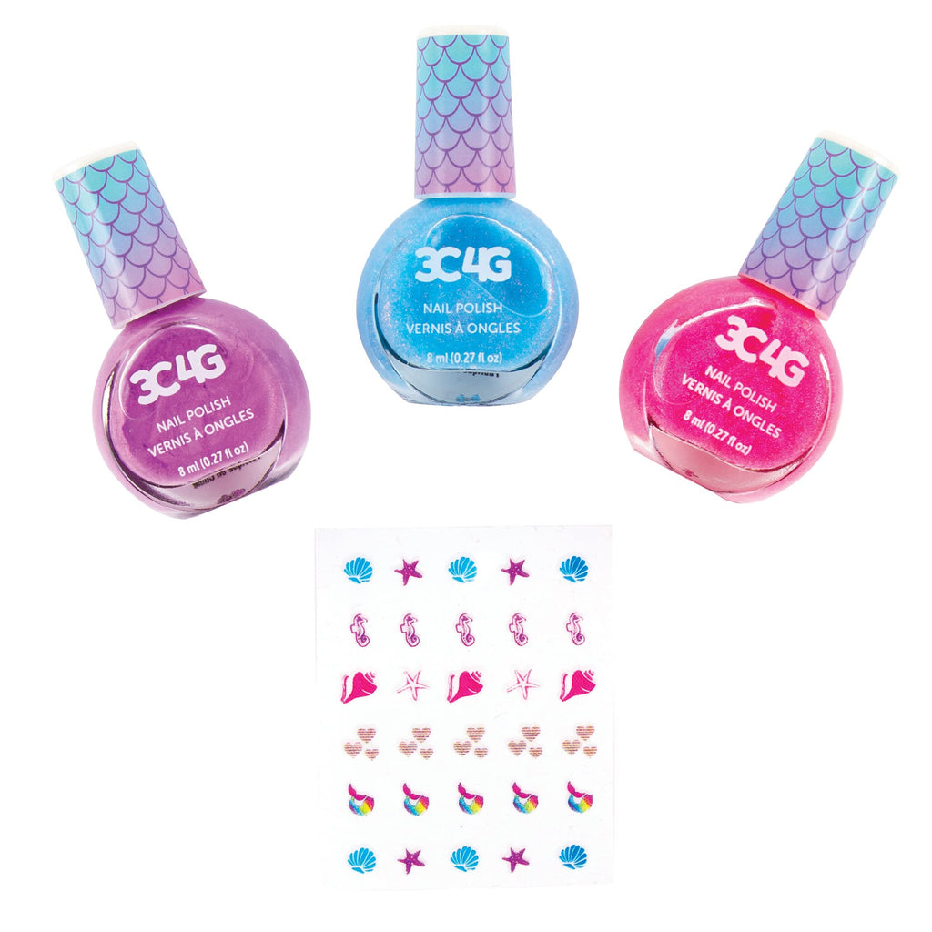 3C4G Mermaid Shimmer Nail Polish Trio, Mermaid Hologram Nail Polish Set Includes Pink, Blue & Purple Polish, for Ages 8 and up by Make It Real - SkinNails&Makeup