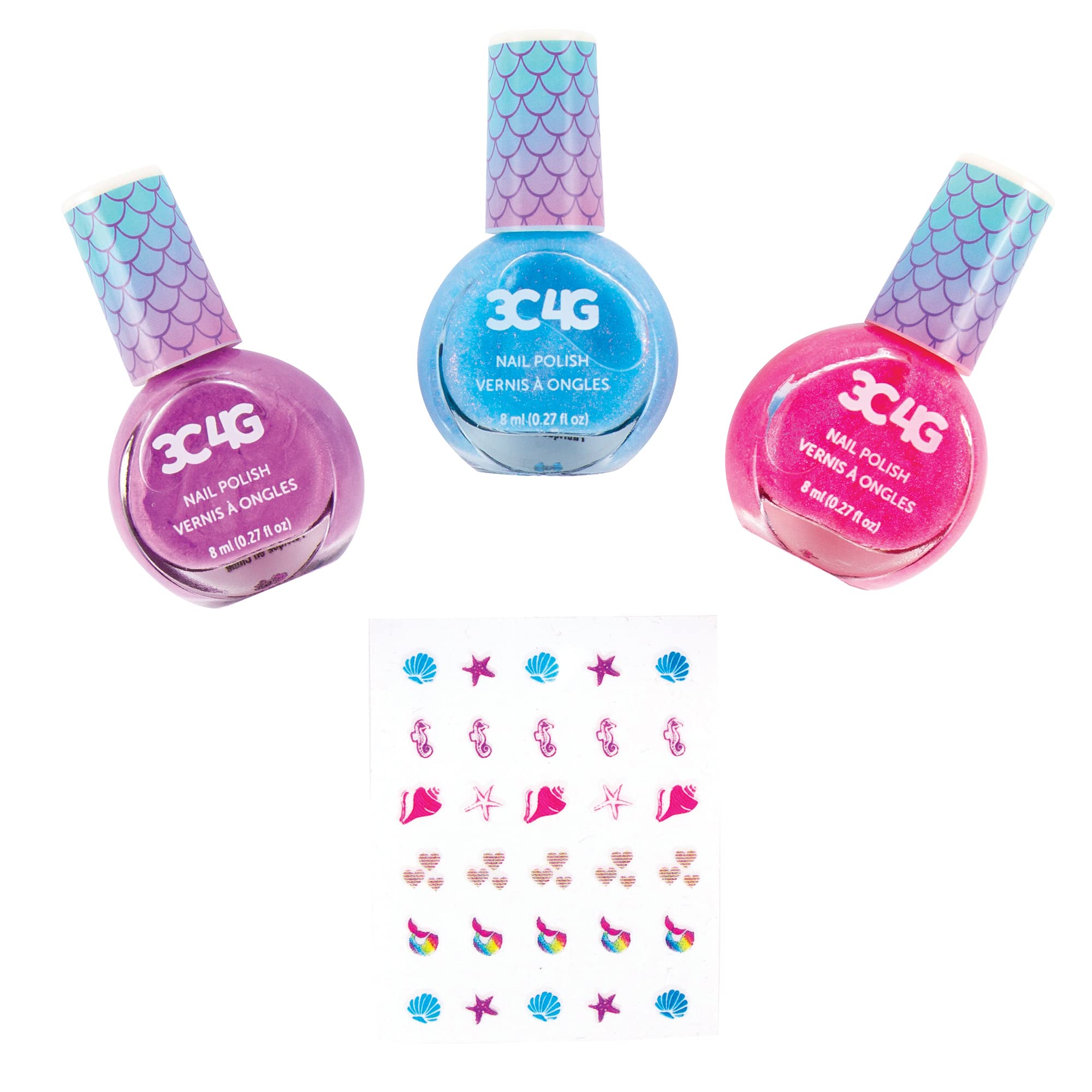 3C4G Mermaid Shimmer Nail Polish Trio, Mermaid Hologram Nail Polish Set Includes Pink, Blue & Purple Polish, for Ages 8 and up by Make It Real - SkinNails&Makeup