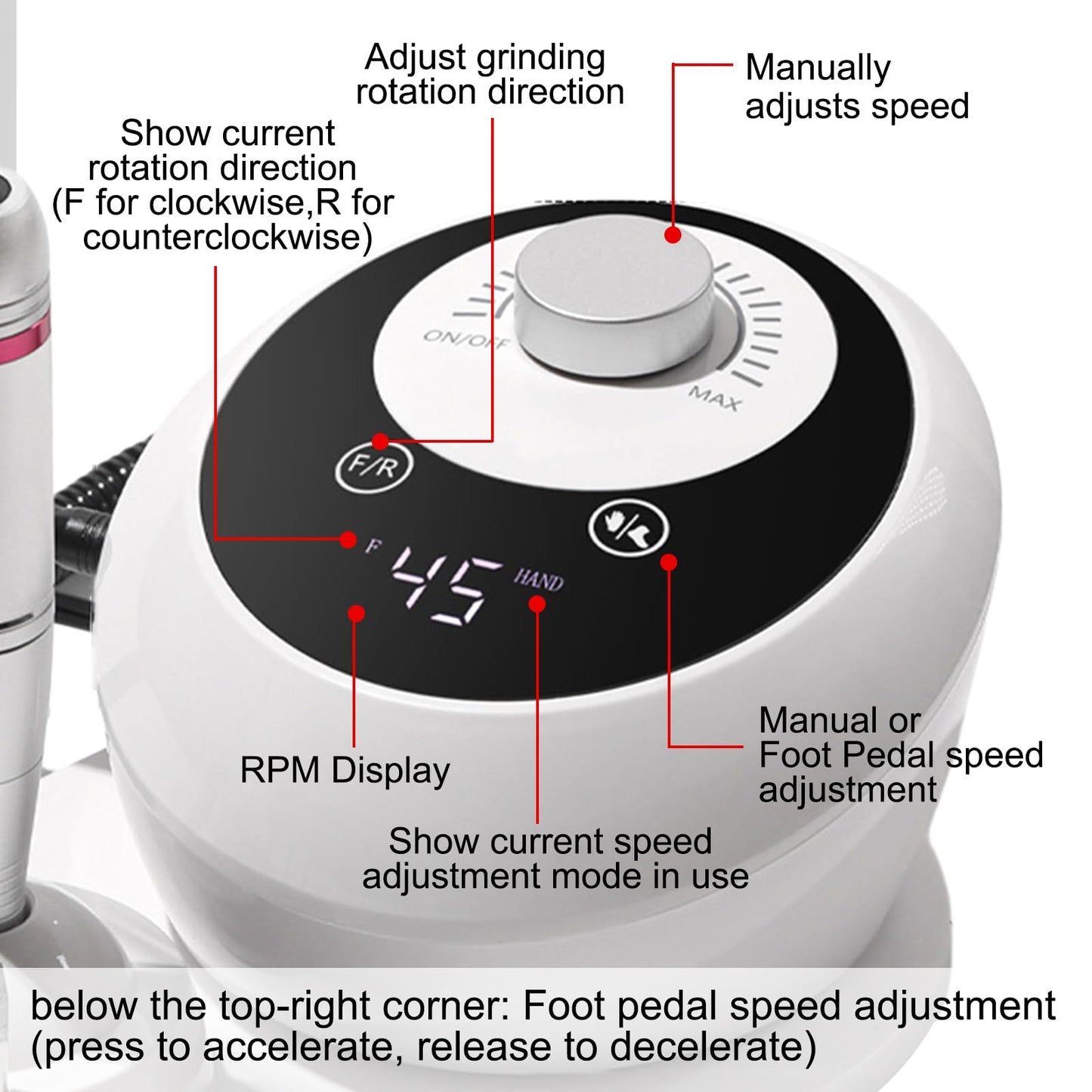 45000RPM Electric Nail File Drill Professional Kit, Drill Machine Manicure Pedicure Polishing Acrylic Gel Nail Grinder for Salon, Home Use - SkinNails&Makeup