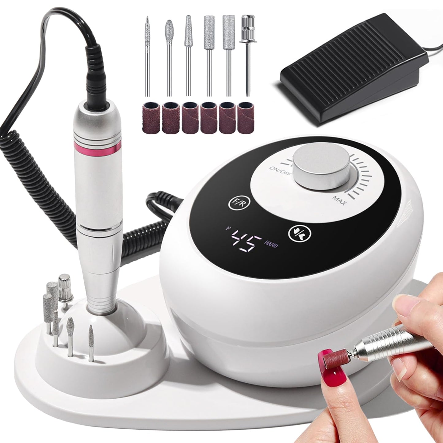 45000RPM Electric Nail File Drill Professional Kit, Drill Machine Manicure Pedicure Polishing Acrylic Gel Nail Grinder for Salon, Home Use - SkinNails&Makeup
