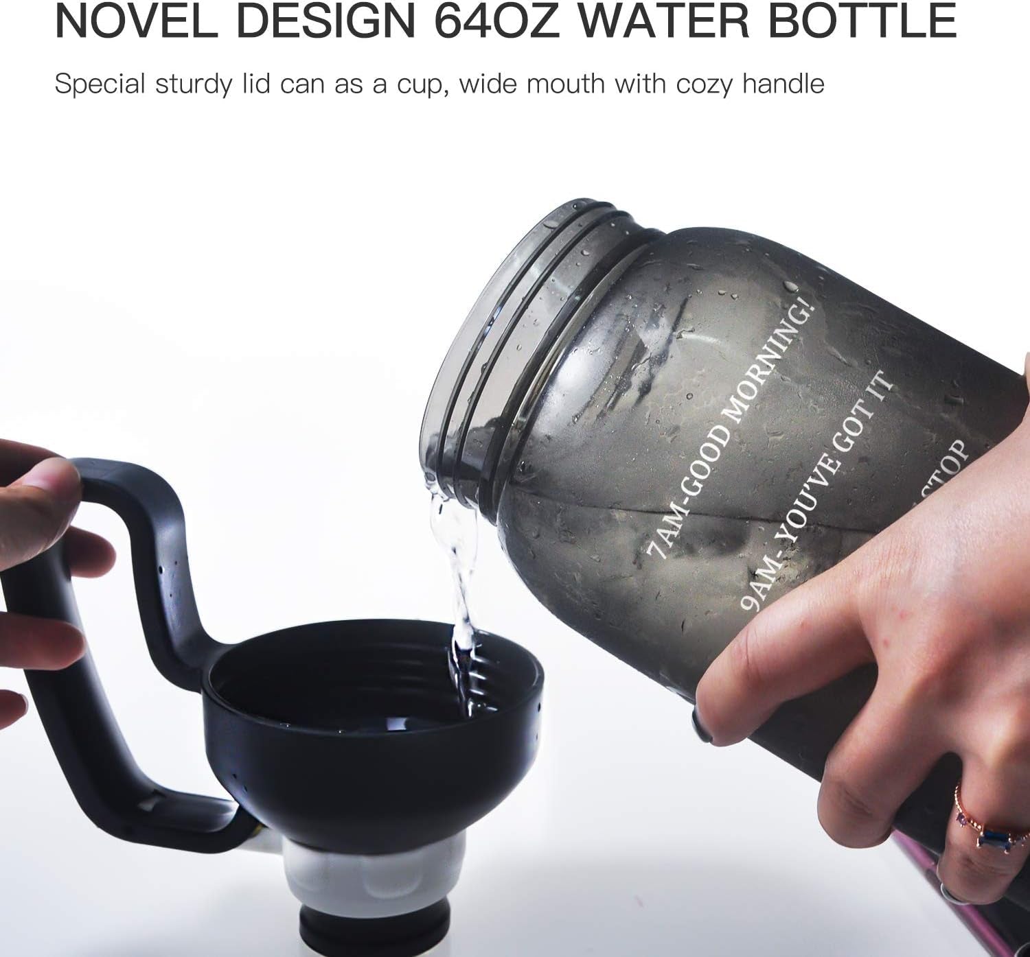 64 OZ Water Bottle with Straw, Motivational Half Gallon Water Bottles with Times to Drink, BPA Free 2L Sports Large Water Bottle with Handle Wide Mouth Water Jugs for Gym, Office, Working - SkinNails&Makeup