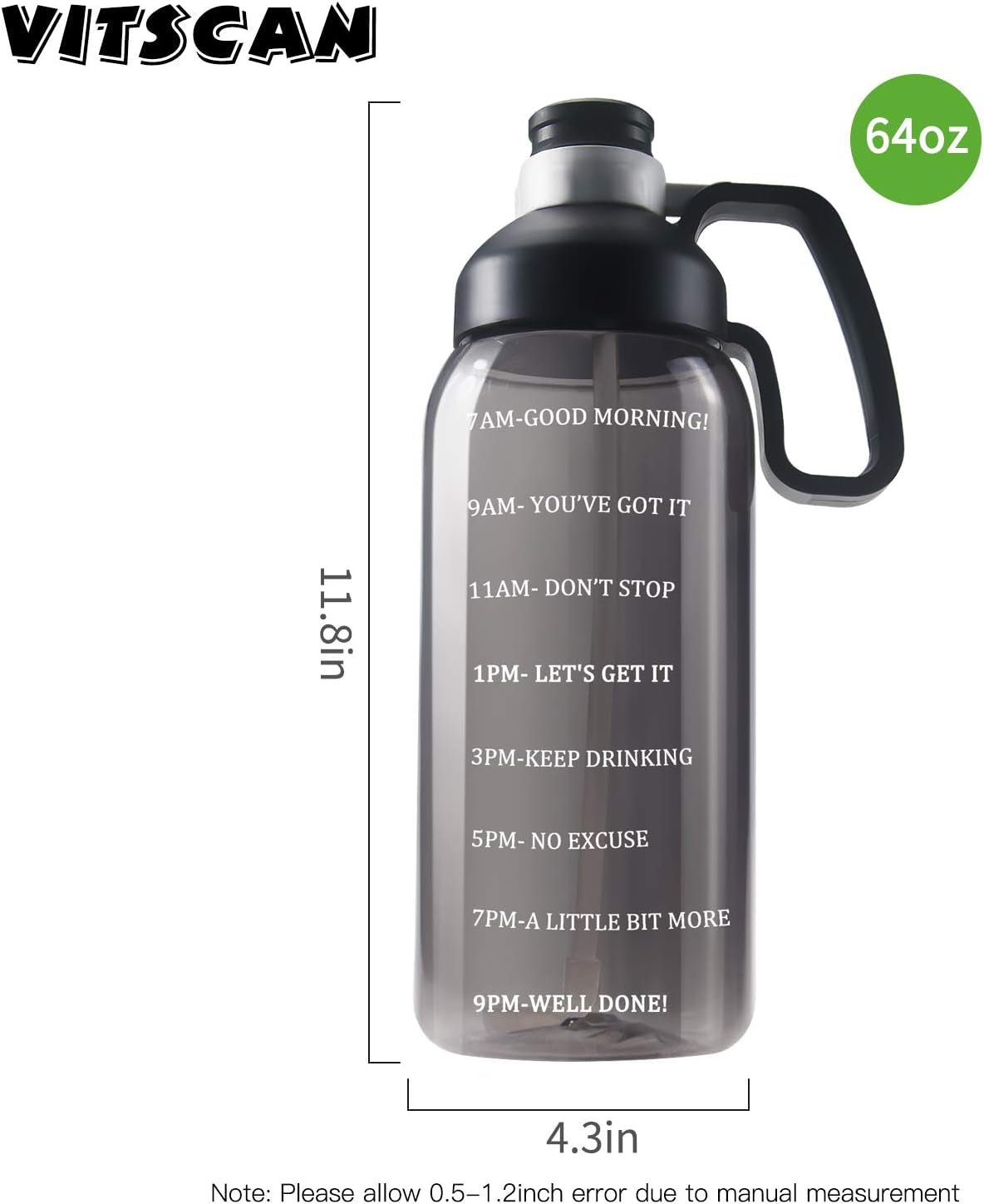 64 OZ Water Bottle with Straw, Motivational Half Gallon Water Bottles with Times to Drink, BPA Free 2L Sports Large Water Bottle with Handle Wide Mouth Water Jugs for Gym, Office, Working - SkinNails&Makeup