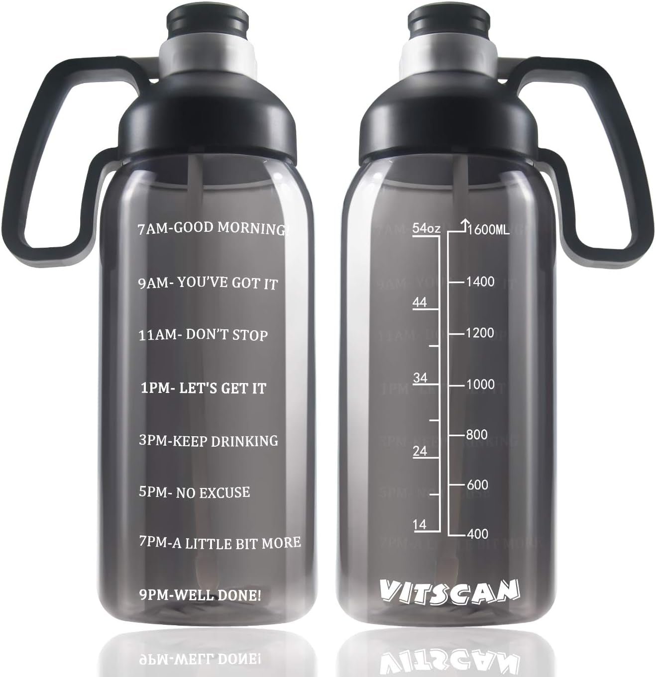 64 OZ Water Bottle with Straw, Motivational Half Gallon Water Bottles with Times to Drink, BPA Free 2L Sports Large Water Bottle with Handle Wide Mouth Water Jugs for Gym, Office, Working - SkinNails&Makeup