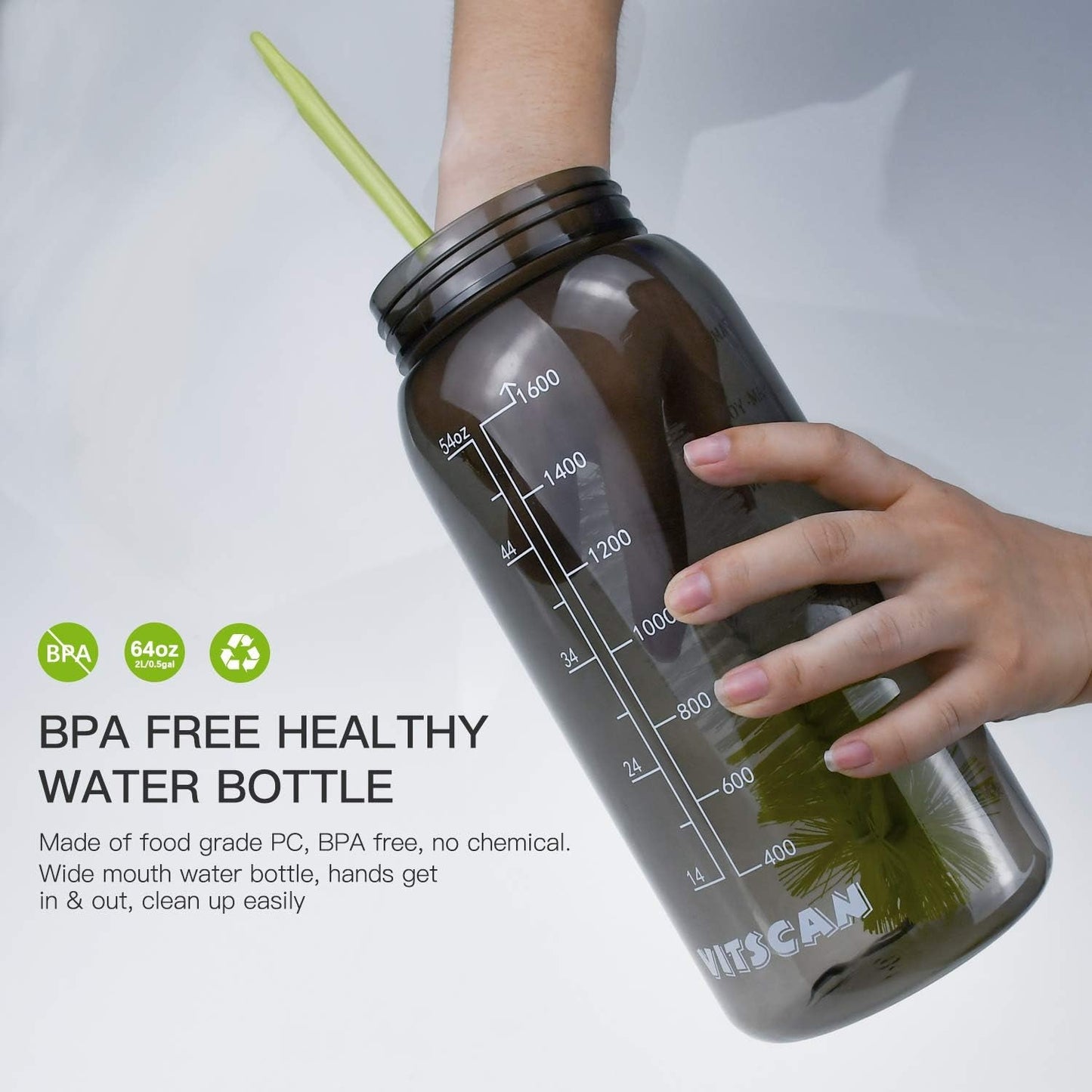 64 OZ Water Bottle with Straw, Motivational Half Gallon Water Bottles with Times to Drink, BPA Free 2L Sports Large Water Bottle with Handle Wide Mouth Water Jugs for Gym, Office, Working - SkinNails&Makeup