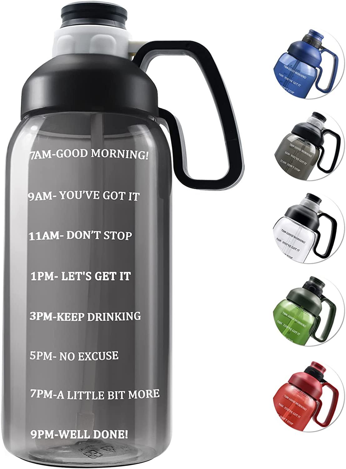 64 OZ Water Bottle with Straw, Motivational Half Gallon Water Bottles with Times to Drink, BPA Free 2L Sports Large Water Bottle with Handle Wide Mouth Water Jugs for Gym, Office, Working - SkinNails&Makeup