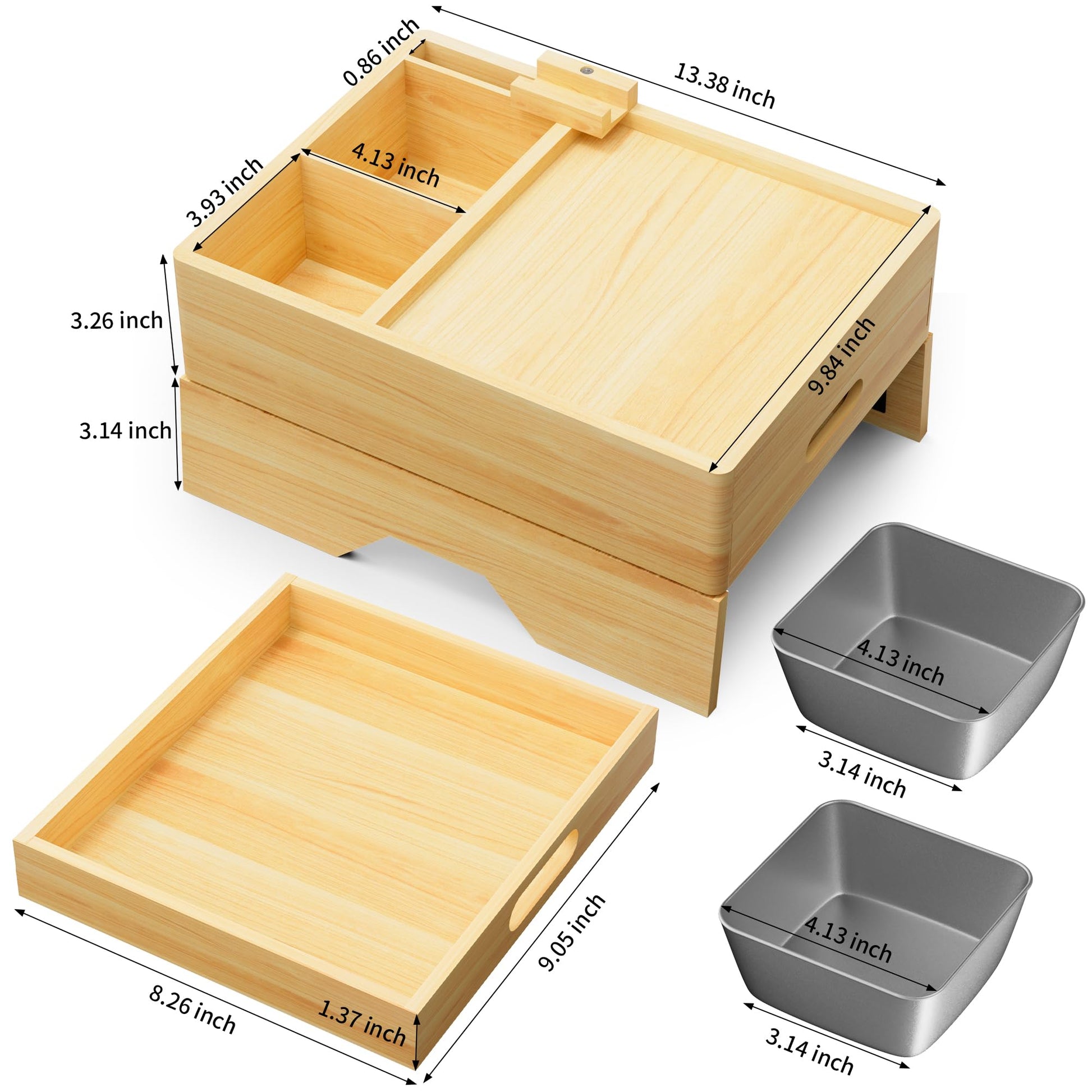 7 - in - 1 Couch Cup Holder Tray, Solid Wood Couch Armrest Tray Table with Push - Pull Drawer, 360°Swivel Phone Holder and 2 Stainless Bowls, Sofa Arm Clip - On Side Table for Drinks, Cups, Snacks, Remote - My Store