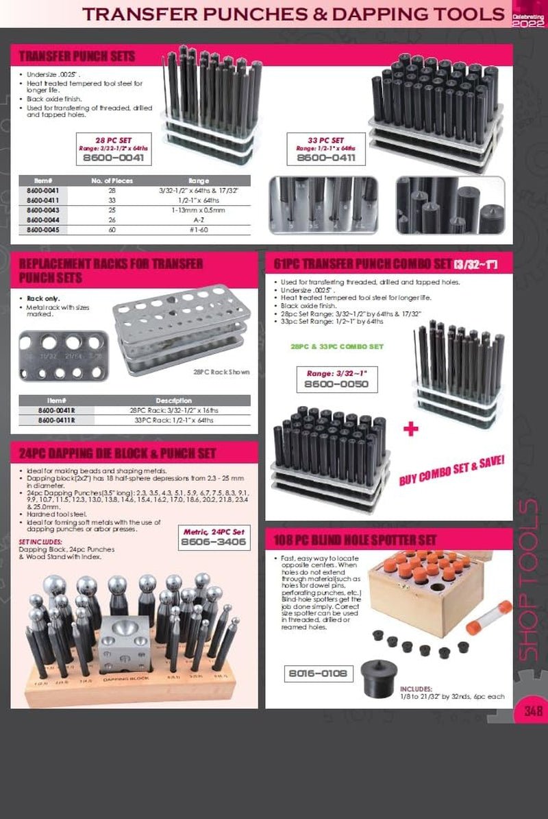 8600 - 0041 28 - Piece Transfer Punch Set – 3/32" to 1/2" by 64Ths + 17/32", Precision Undersize .0025", Hardened Tool Steel, 4 - 7/8" Long, Black Oxide, Indexed Stand for Accurate Hole Transfer - SkinNails&Makeup