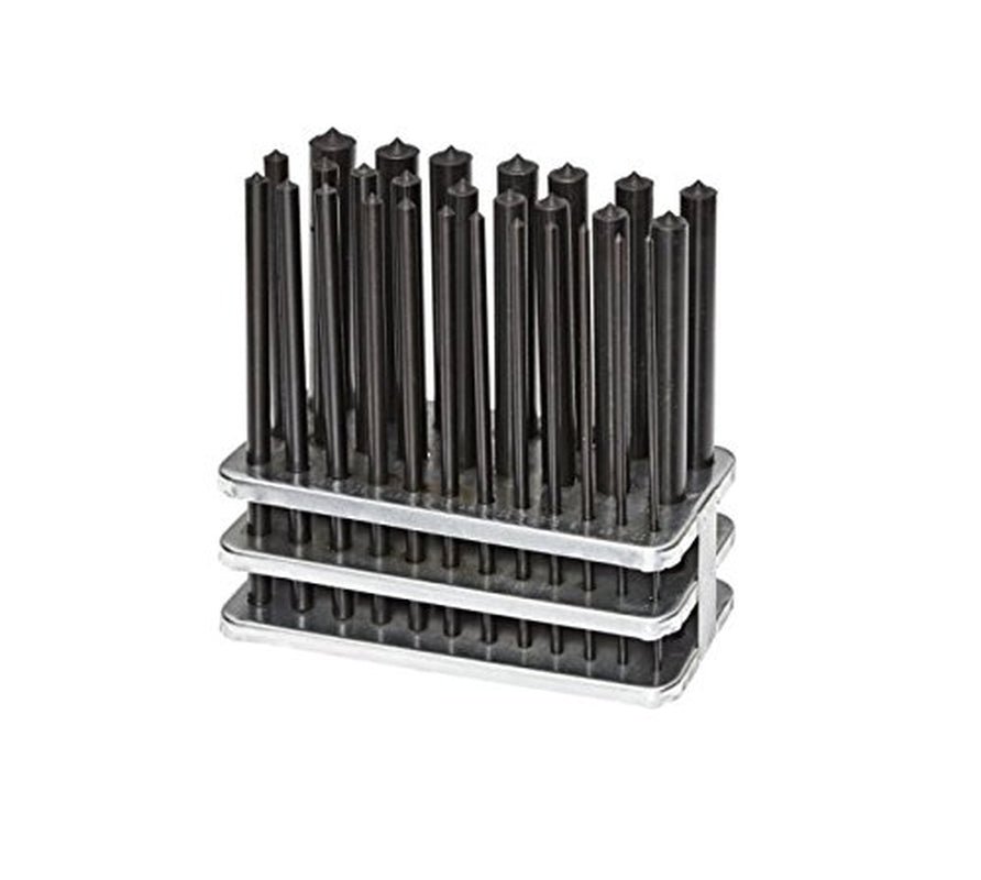 8600 - 0041 28 - Piece Transfer Punch Set – 3/32" to 1/2" by 64Ths + 17/32", Precision Undersize .0025", Hardened Tool Steel, 4 - 7/8" Long, Black Oxide, Indexed Stand for Accurate Hole Transfer - SkinNails&Makeup