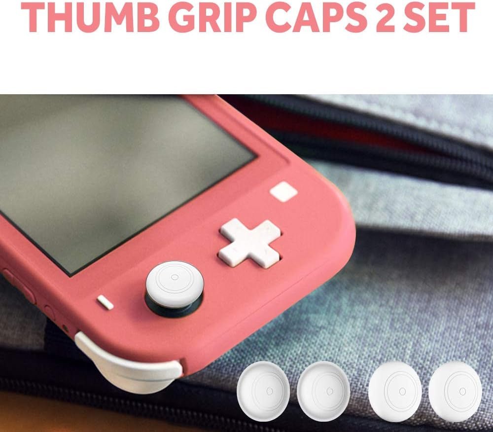 8PCS Case Compatible with Switch Lite, Carrying Case Accessories Kit, 1 Soft Silicon Case + 2 Screen Protector + 4 Thumb Caps + 1 Storage Carrying Coral - SkinNails&Makeup