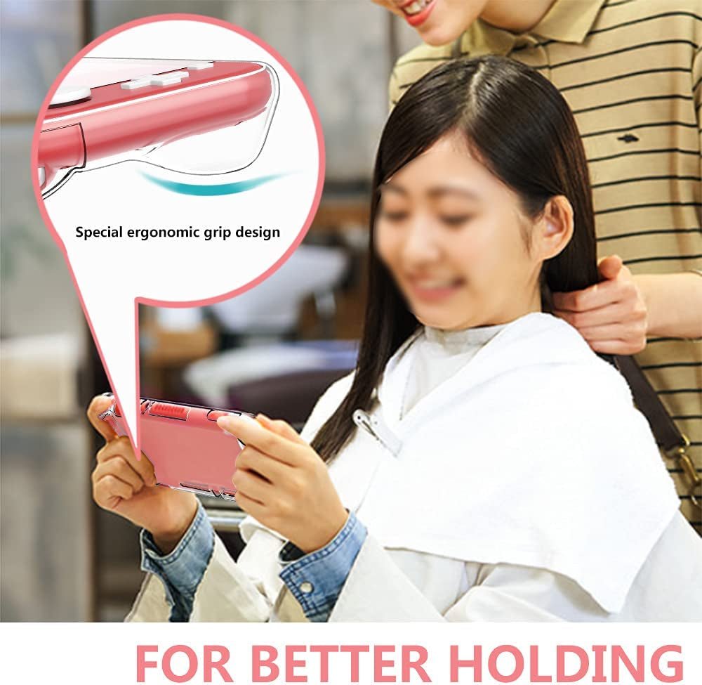8PCS Case Compatible with Switch Lite, Carrying Case Accessories Kit, 1 Soft Silicon Case + 2 Screen Protector + 4 Thumb Caps + 1 Storage Carrying Coral - SkinNails&Makeup